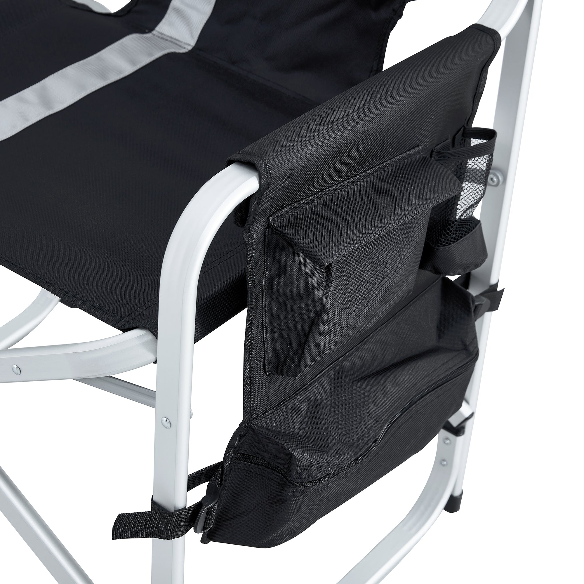 Padded Folding Indoor and Outdoor Chair with Side Table and Storage Pockets