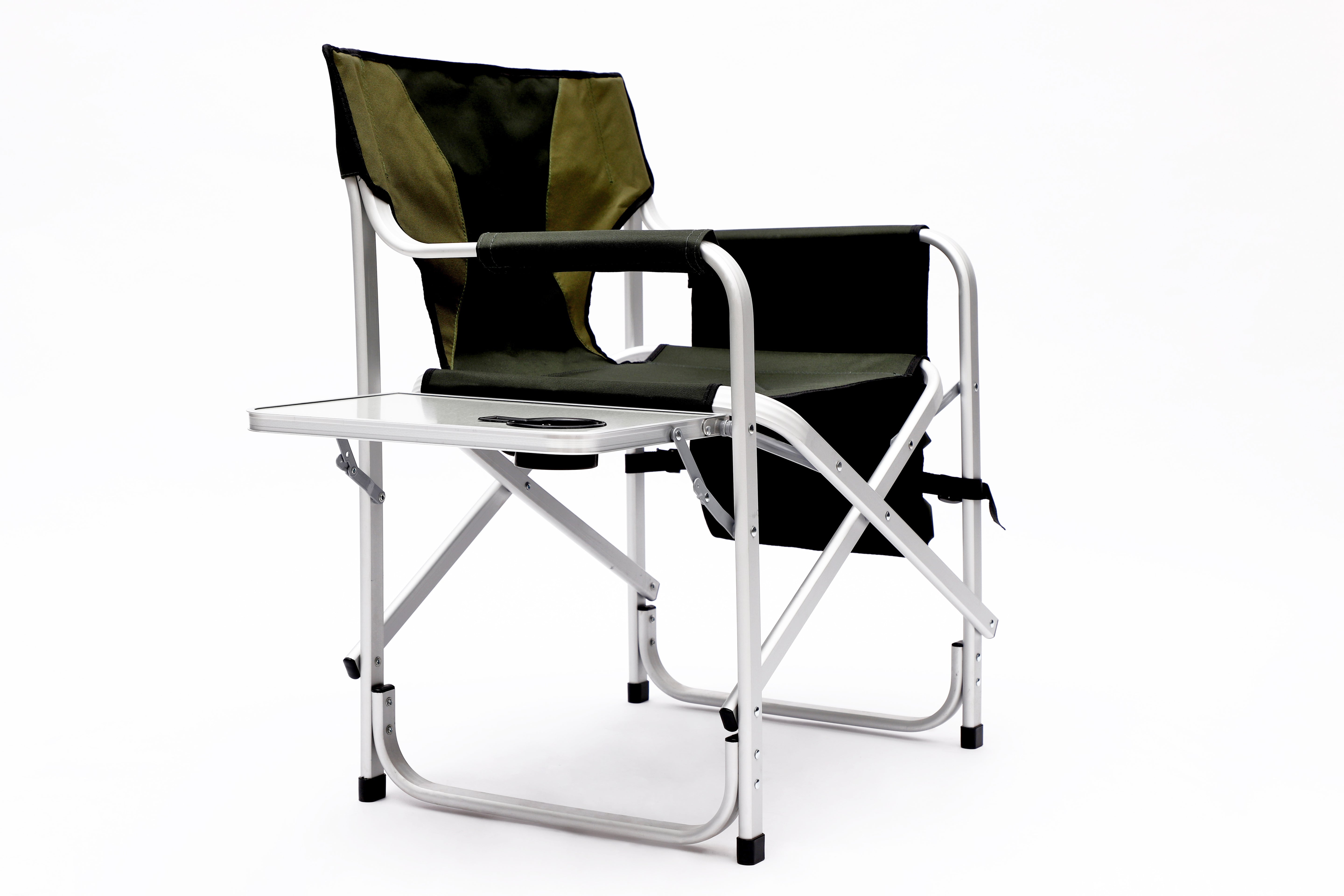 Padded Folding Indoor and Outdoor Chair with Side Table and Storage Pockets- Green