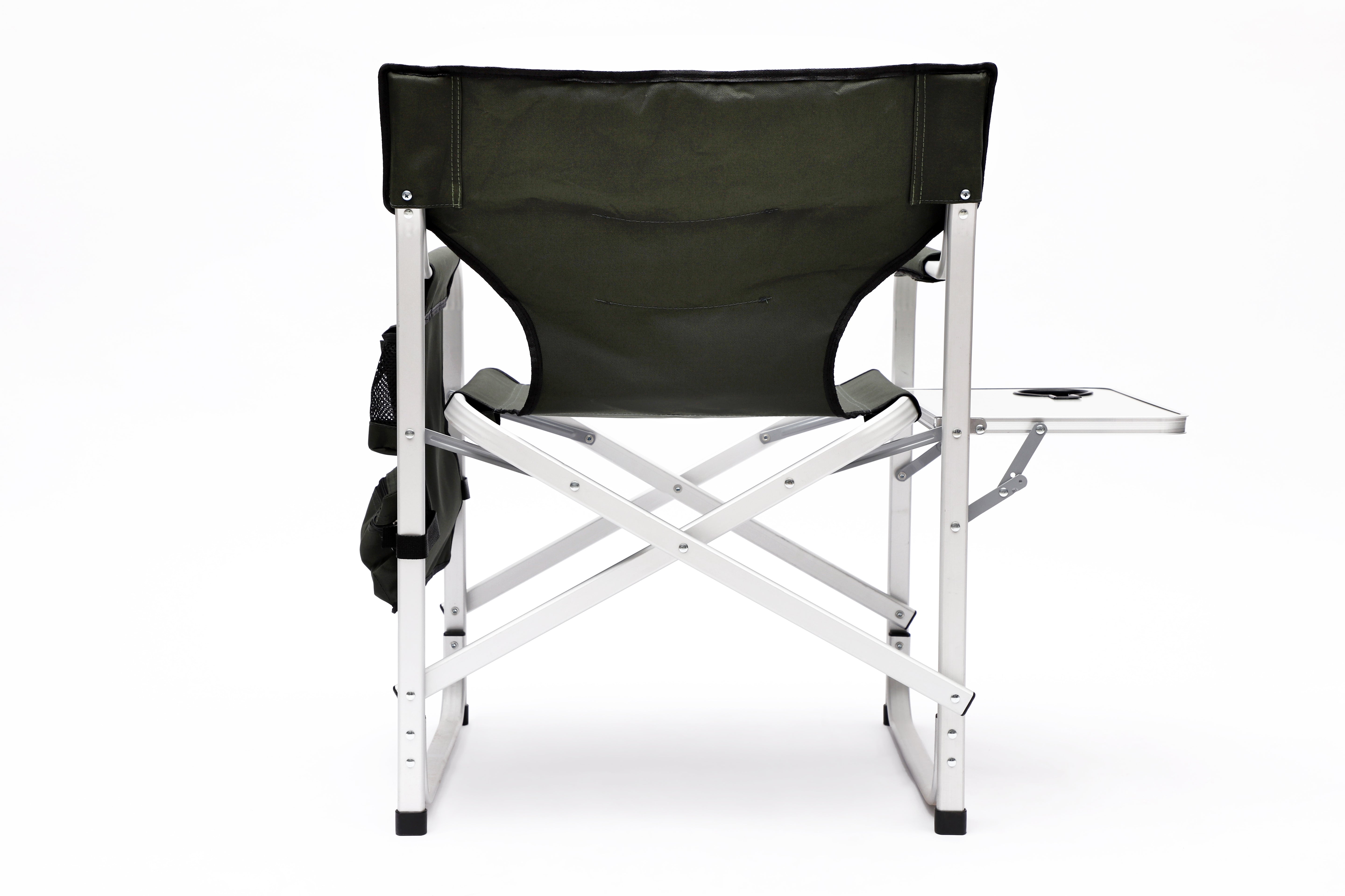 Padded Folding Indoor and Outdoor Chair with Side Table and Storage Pockets- Green