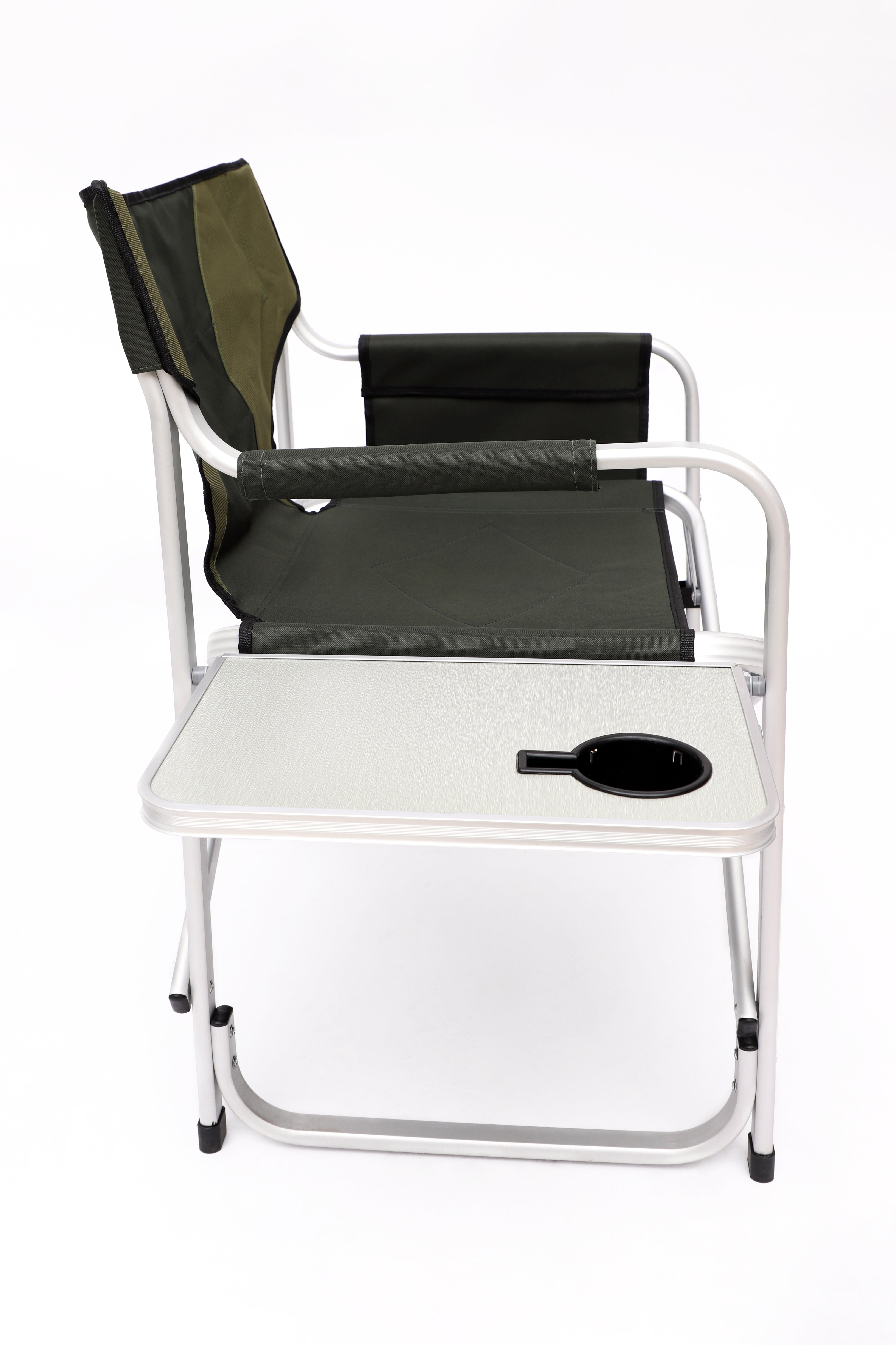 Padded Folding Indoor and Outdoor Chair with Side Table and Storage Pockets- Green