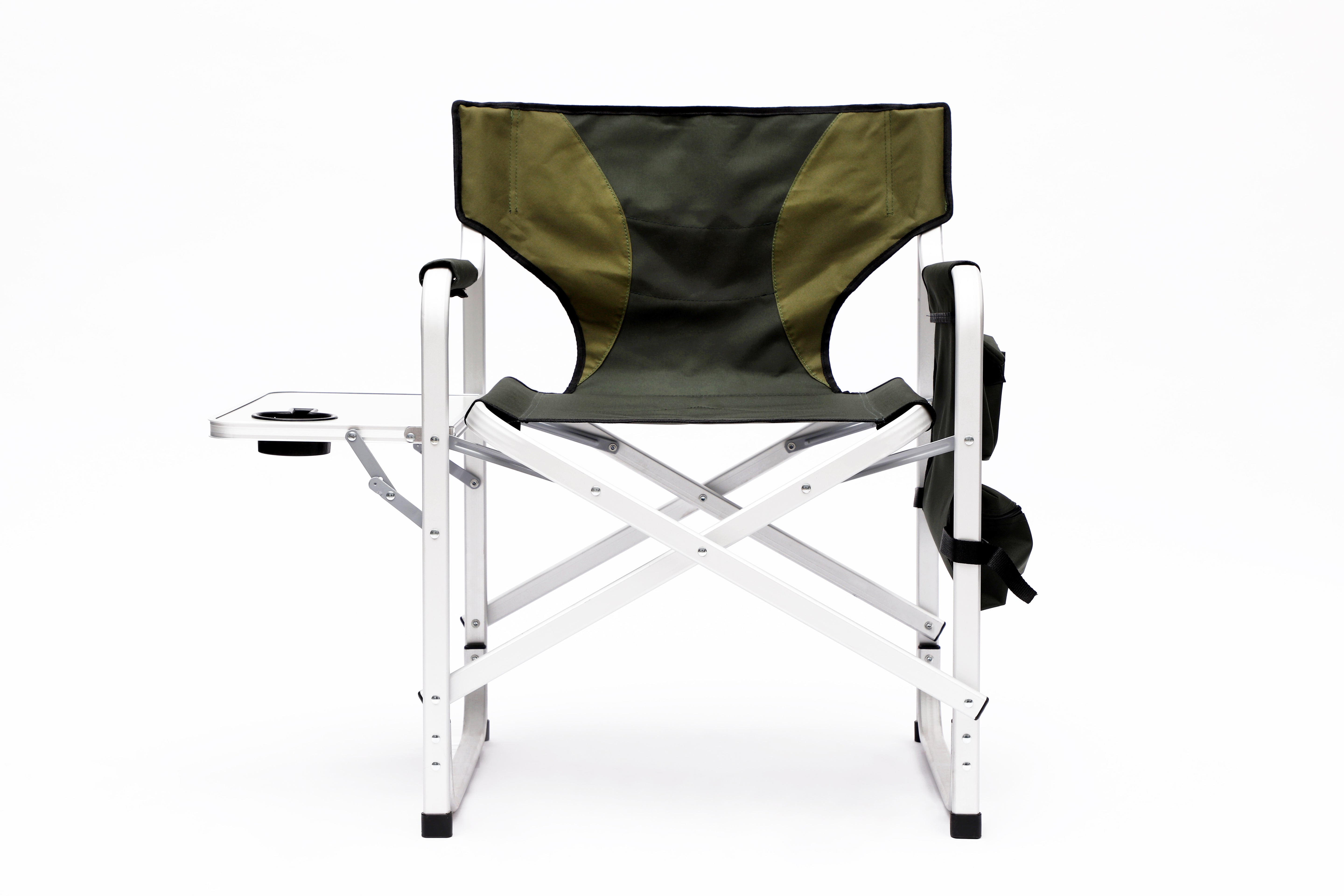 Padded Folding Indoor and Outdoor Chair with Side Table and Storage Pockets- Green