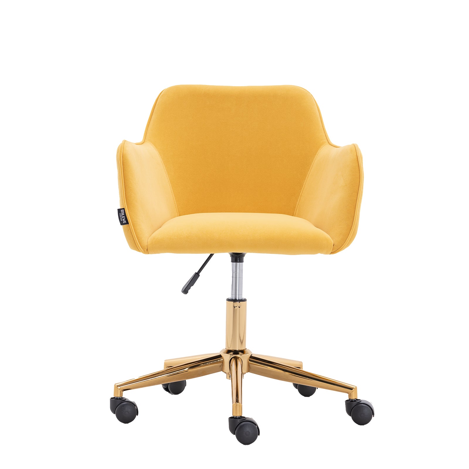360° Revolving Modern Design Velvet Home and Office Chair with Metal Legs- Yellow