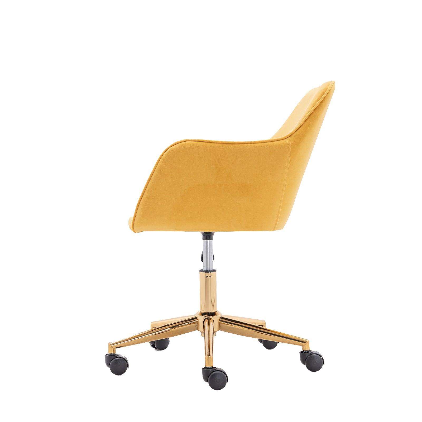 360° Revolving Modern Design Velvet Home and Office Chair with Metal Legs- Yellow