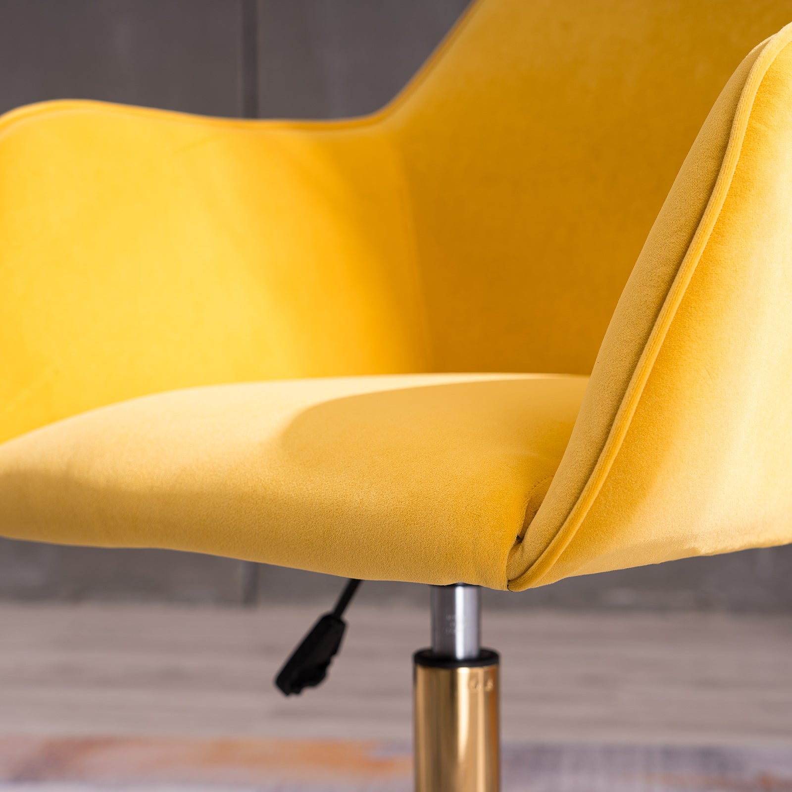 360° Revolving Modern Design Velvet Home and Office Chair with Metal Legs- Yellow