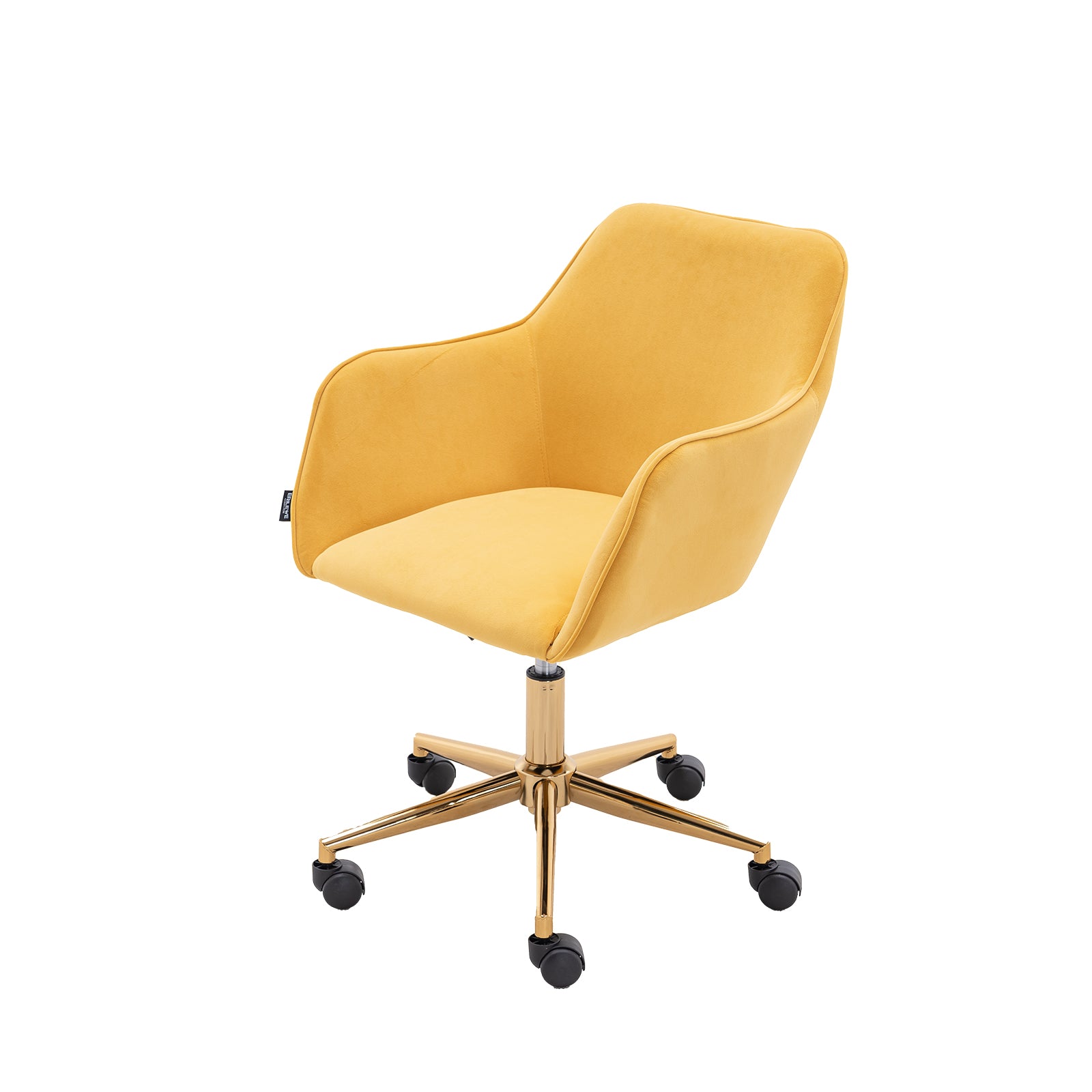 360° Revolving Modern Design Velvet Home and Office Chair with Metal Legs- Yellow