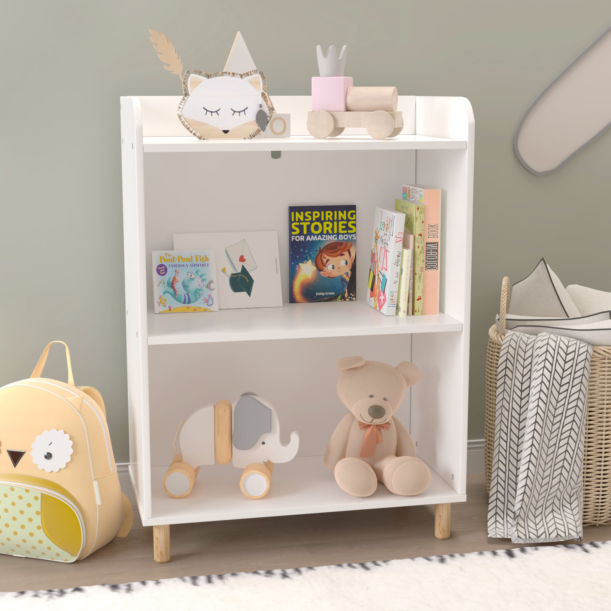 3-Tier Kid’s Bookcase Book Display Shelf and Cabinet Organizer- White