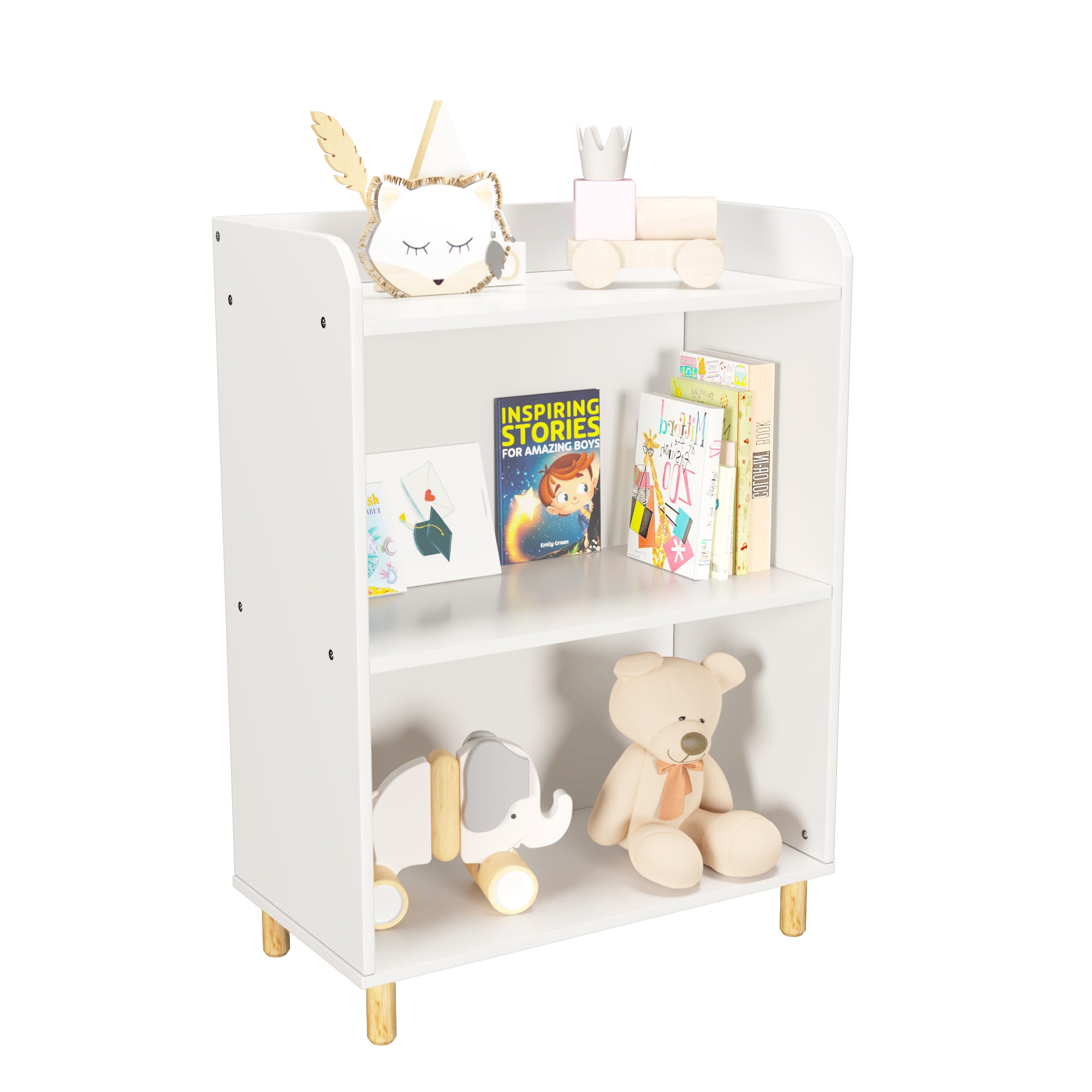 3-Tier Kid’s Bookcase Book Display Shelf and Cabinet Organizer- White
