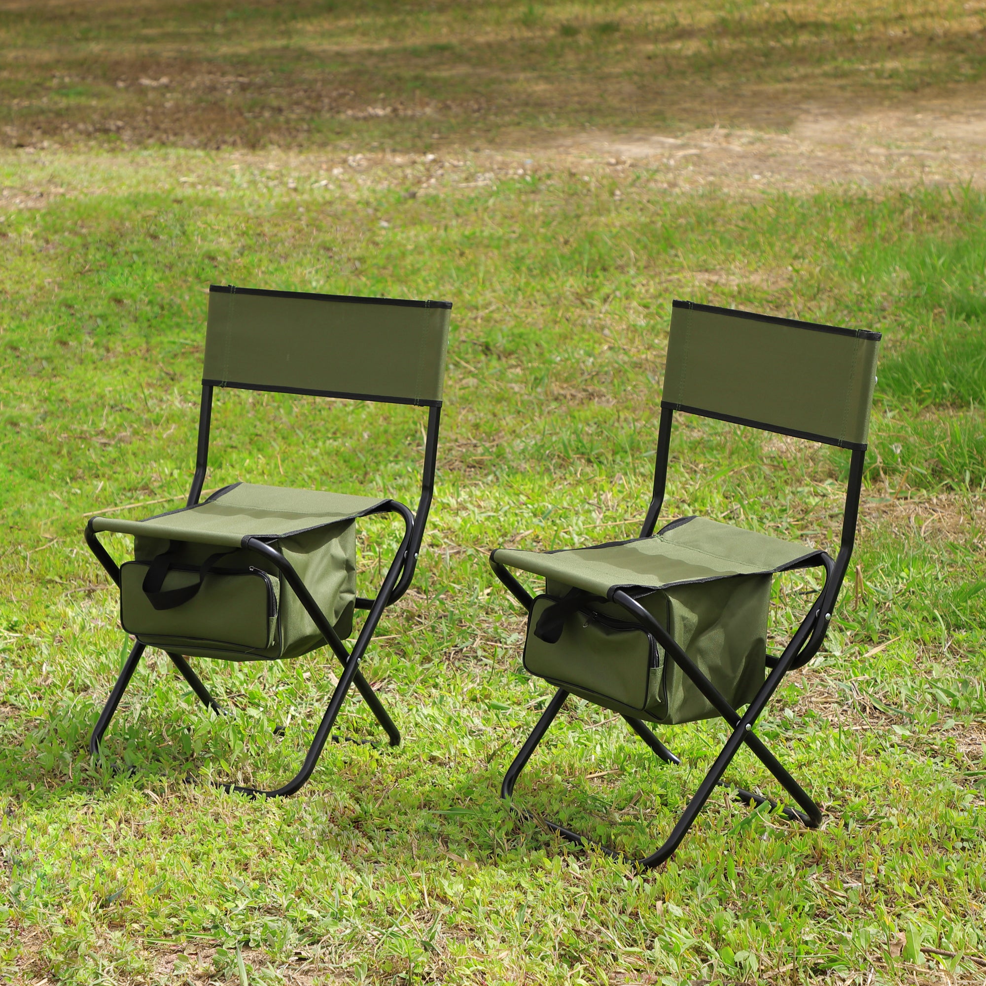2 Pcs/Set Portable Folding Outdoor Camping Chair with Storage Bag- Green