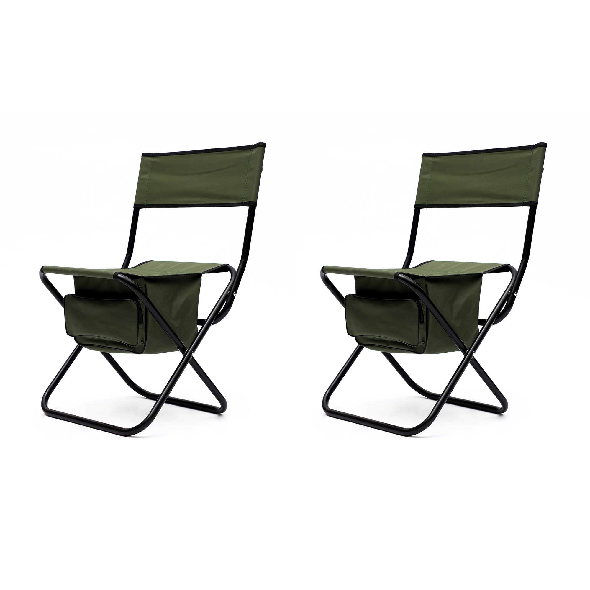 2 Pcs/Set Portable Folding Outdoor Camping Chair with Storage Bag- Green