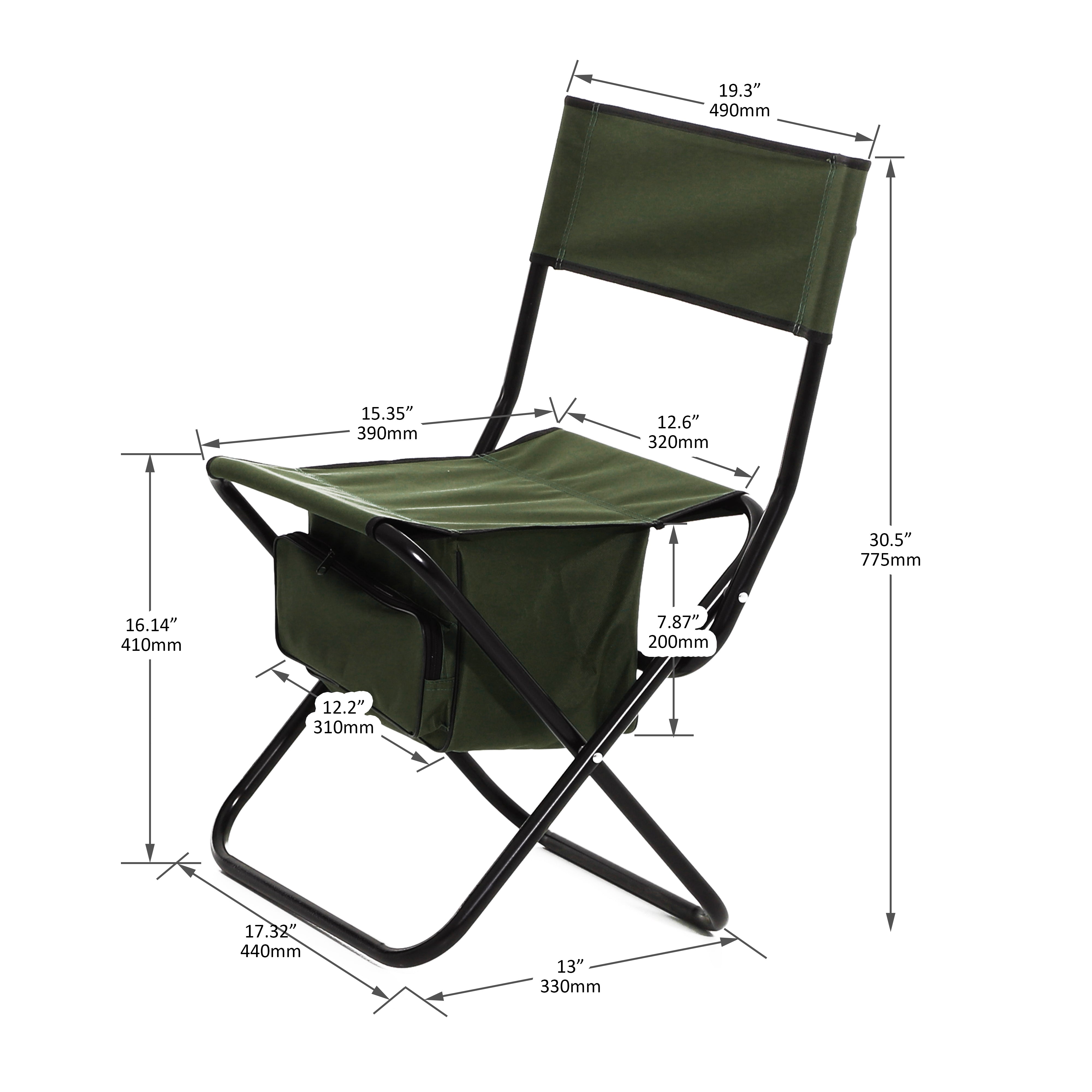 2 Pcs/Set Portable Folding Outdoor Camping Chair with Storage Bag- Green