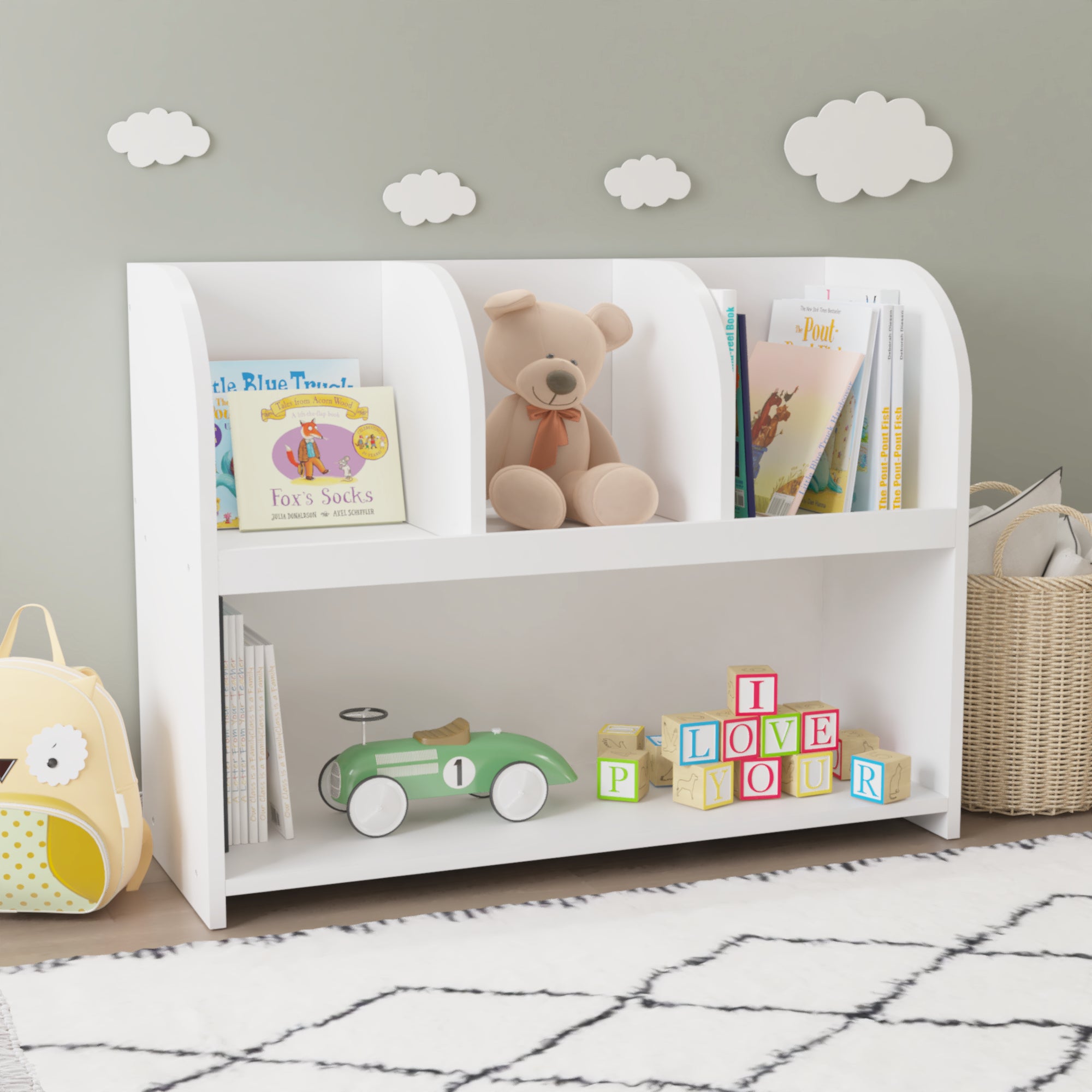 4 Compartment Children’s Bookcase and Playroom Storage Bookshelf- White