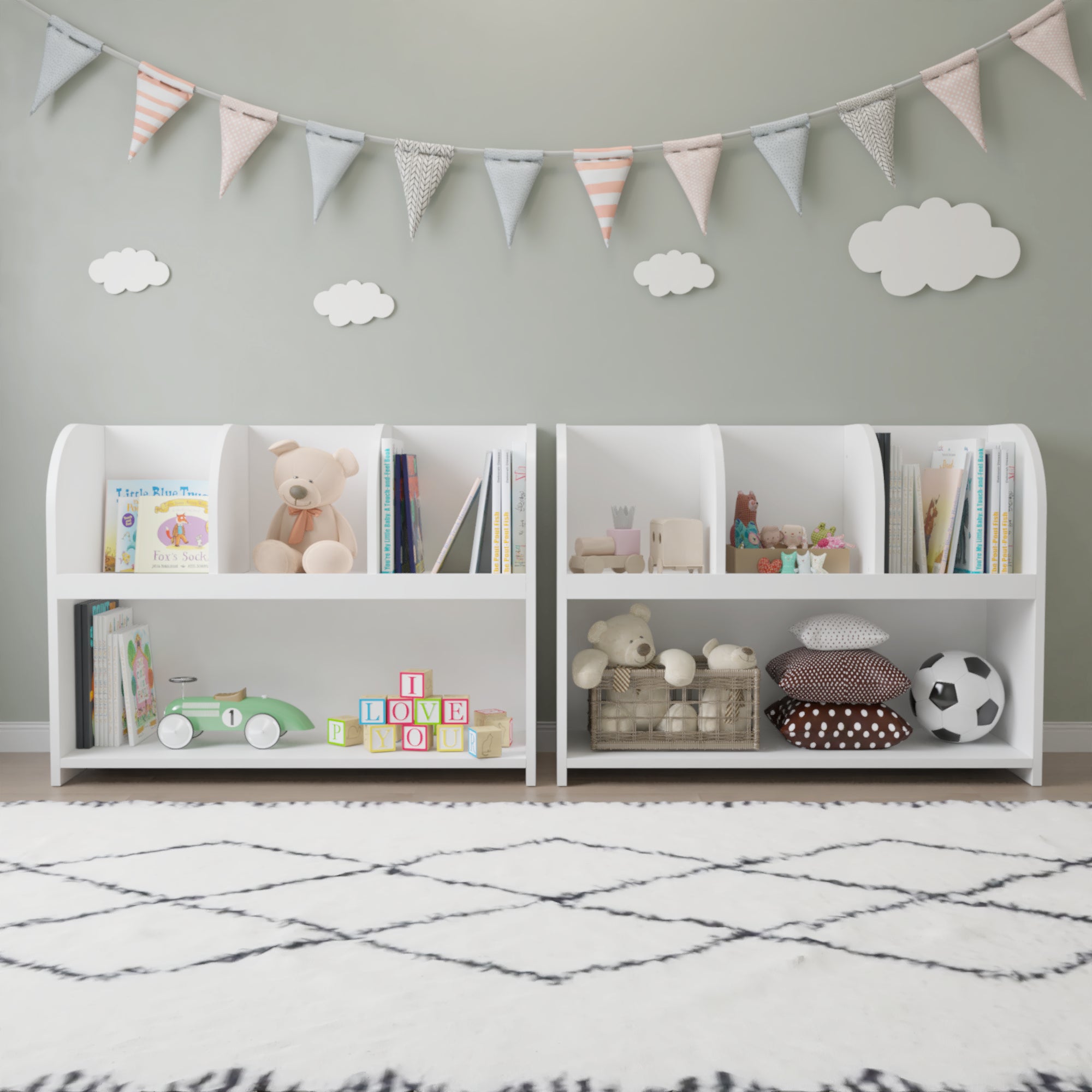 4 Compartment Children’s Bookcase and Playroom Storage Bookshelf- White