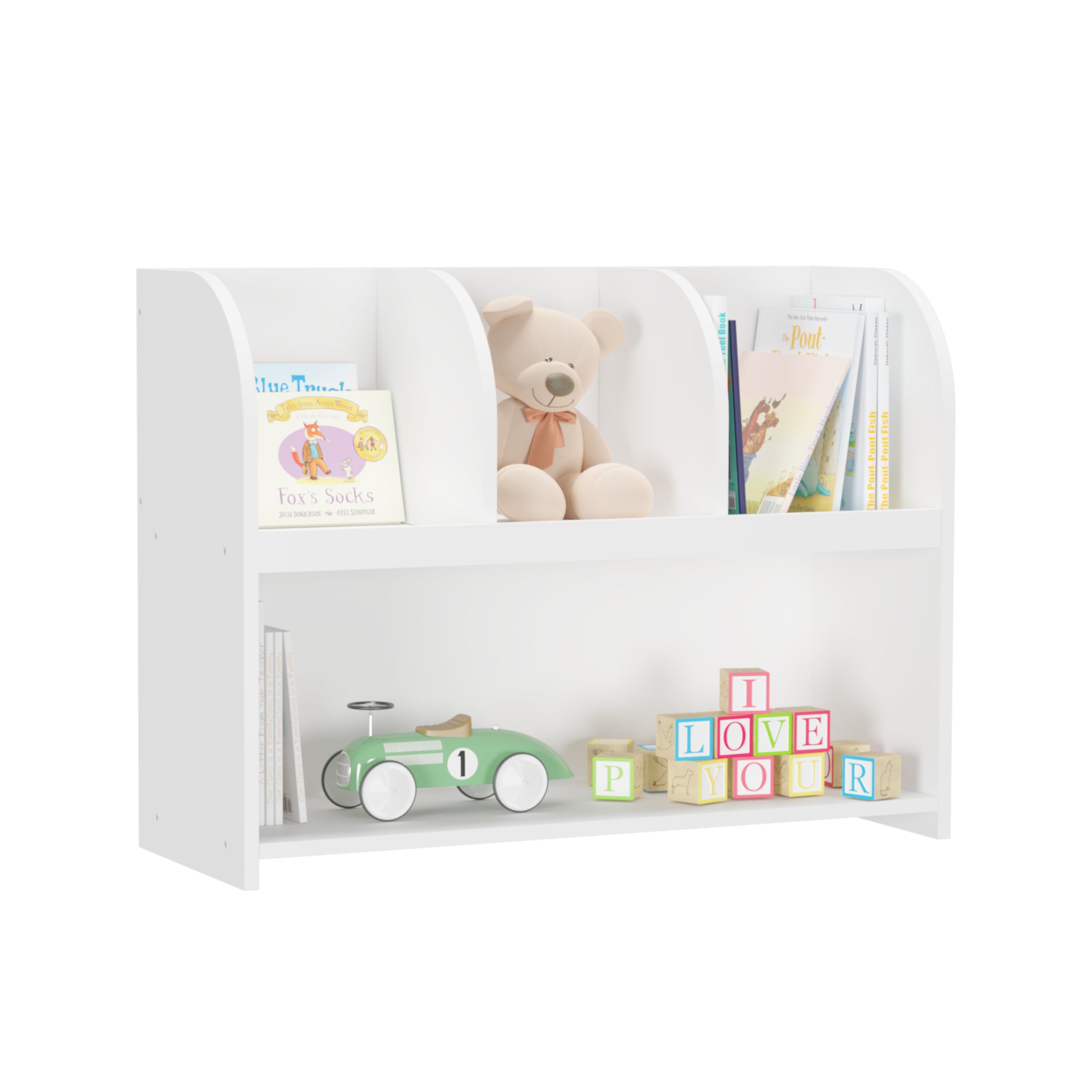 4 Compartment Children’s Bookcase and Playroom Storage Bookshelf- White