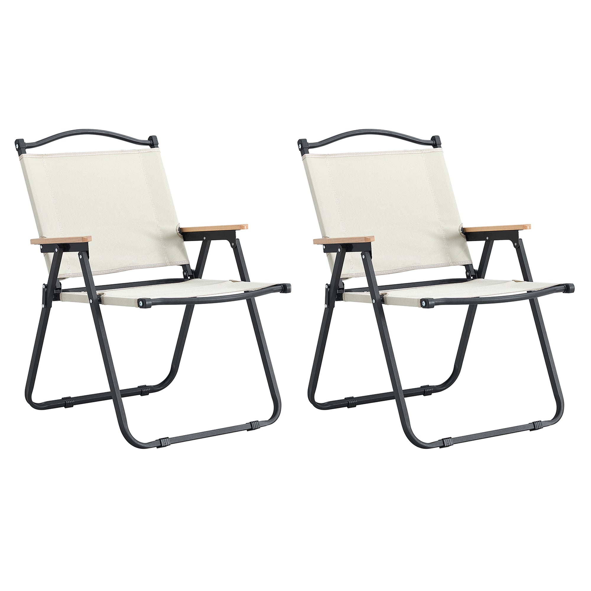 2 Pcs Foldable Oxford Cloth Outdoor Camping and Fishing Chair- Beige