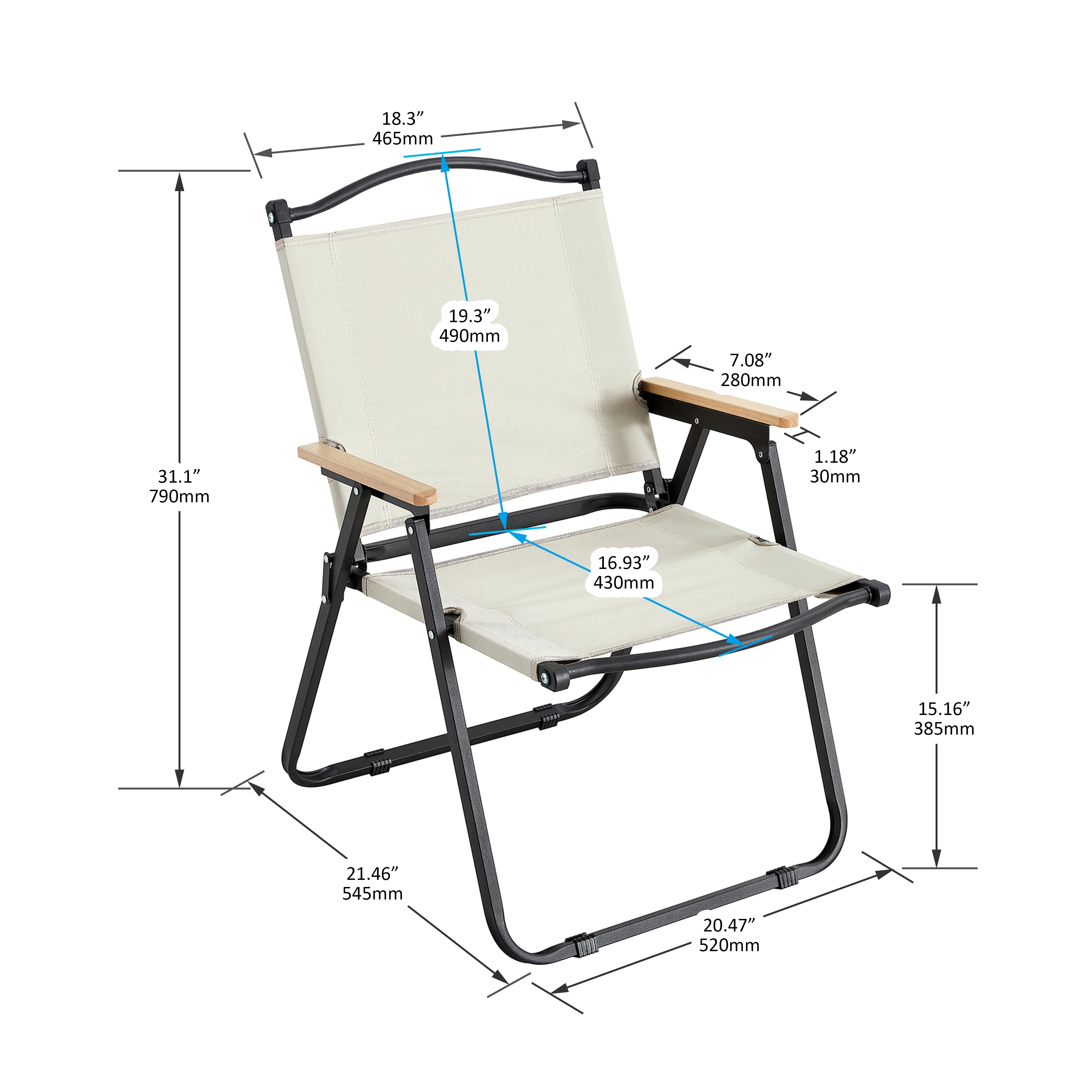 2 Pcs Foldable Oxford Cloth Outdoor Camping and Fishing Chair- Beige