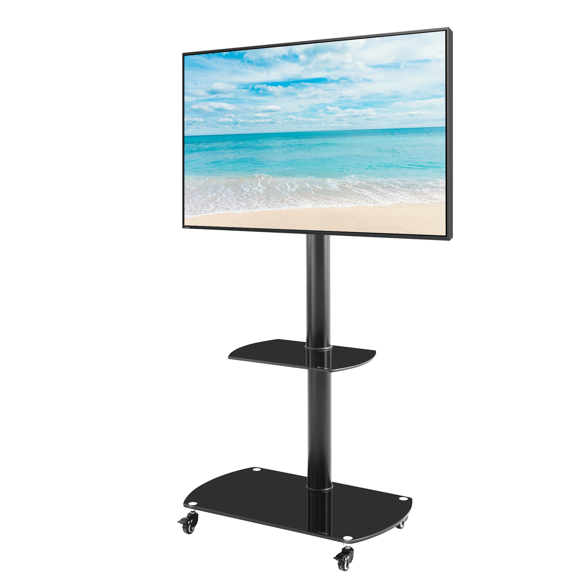 Height and Angle Adjustable Multi-Functional Tempered Glass TV Metal Frame- Black