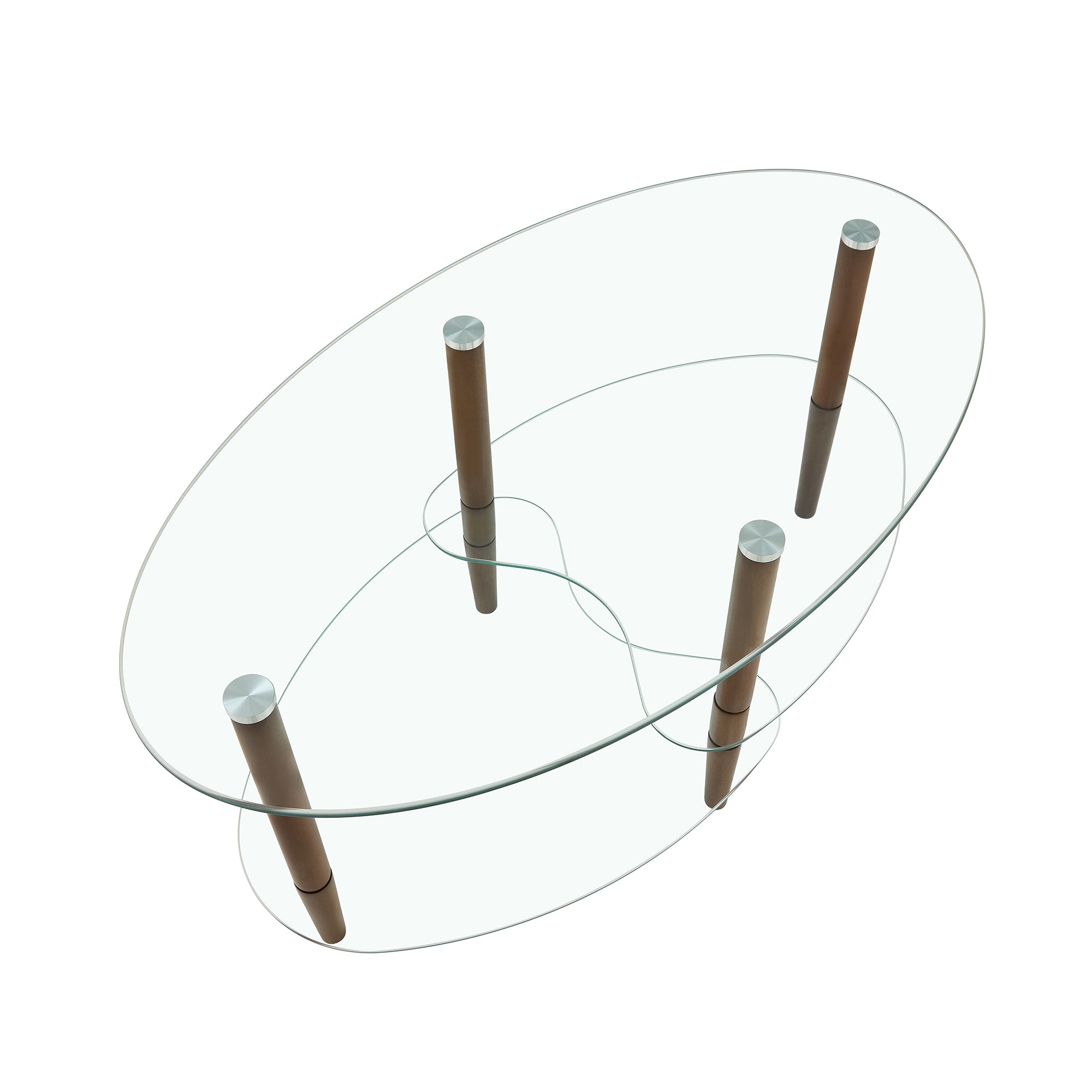 3 Layered Transparent Tempered Glass Oval Modern Coffee Table - Brown