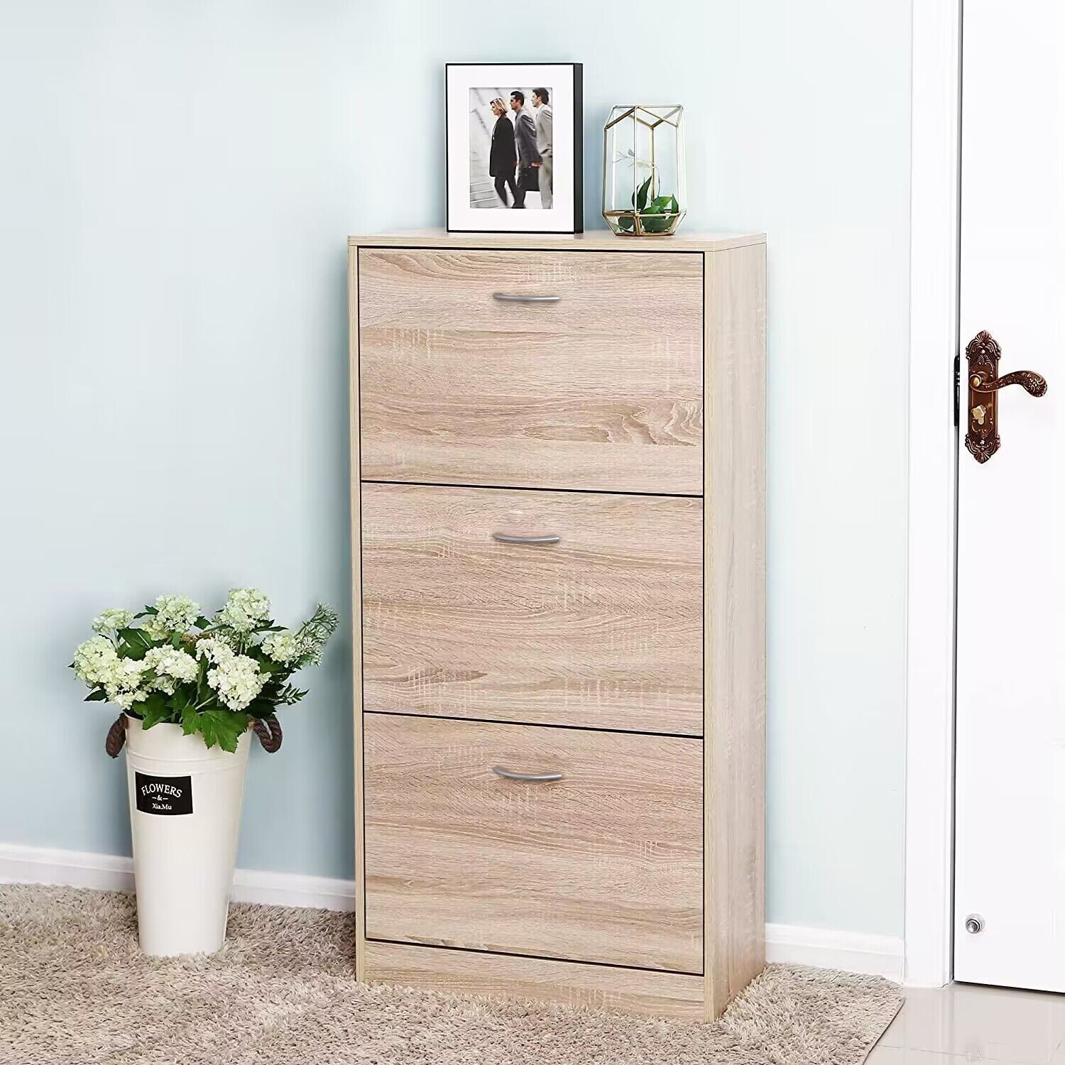 3 Layers Entryway Free Standing Wooden Shoe Rack Storage Organizer