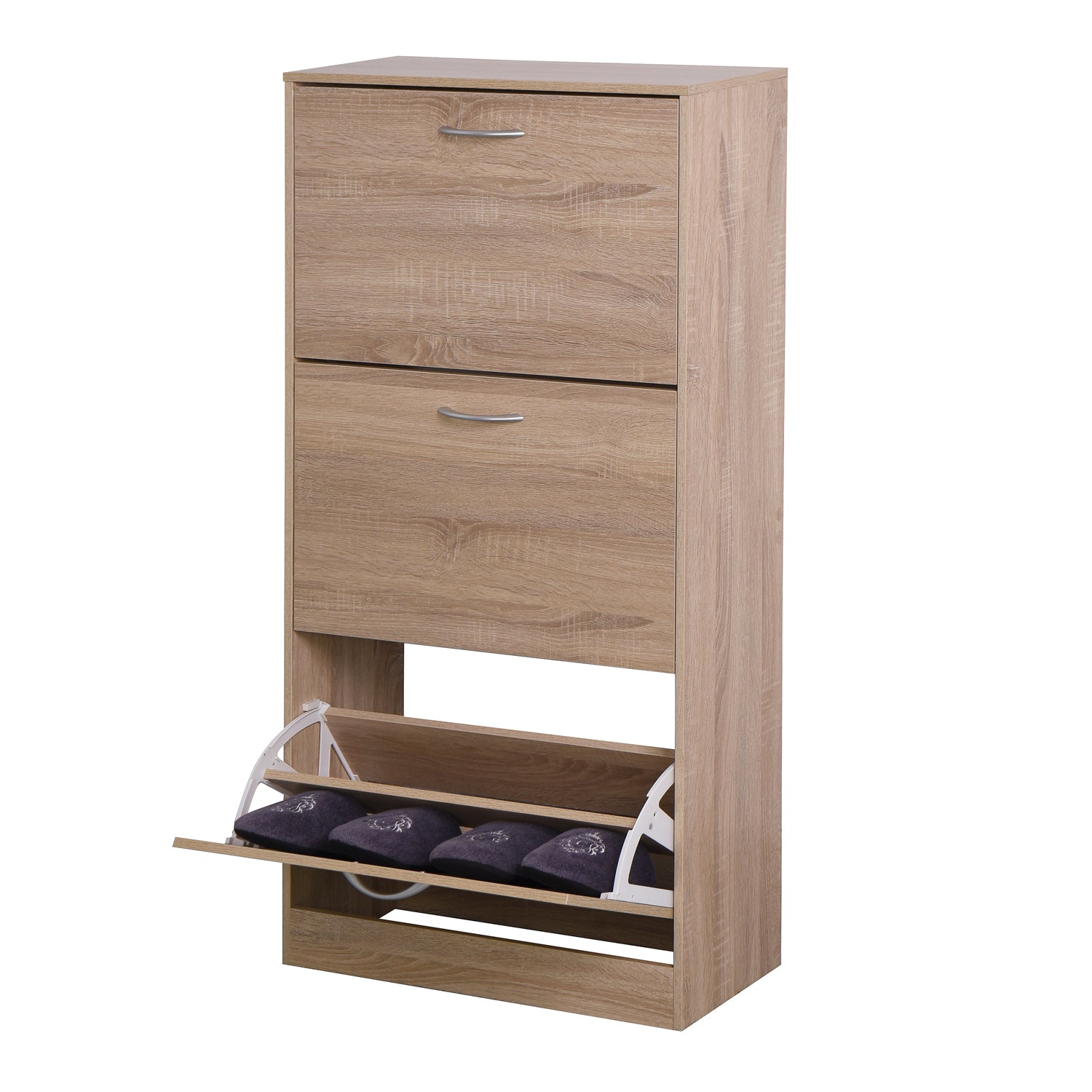 3 Layers Entryway Free Standing Wooden Shoe Rack Storage Organizer