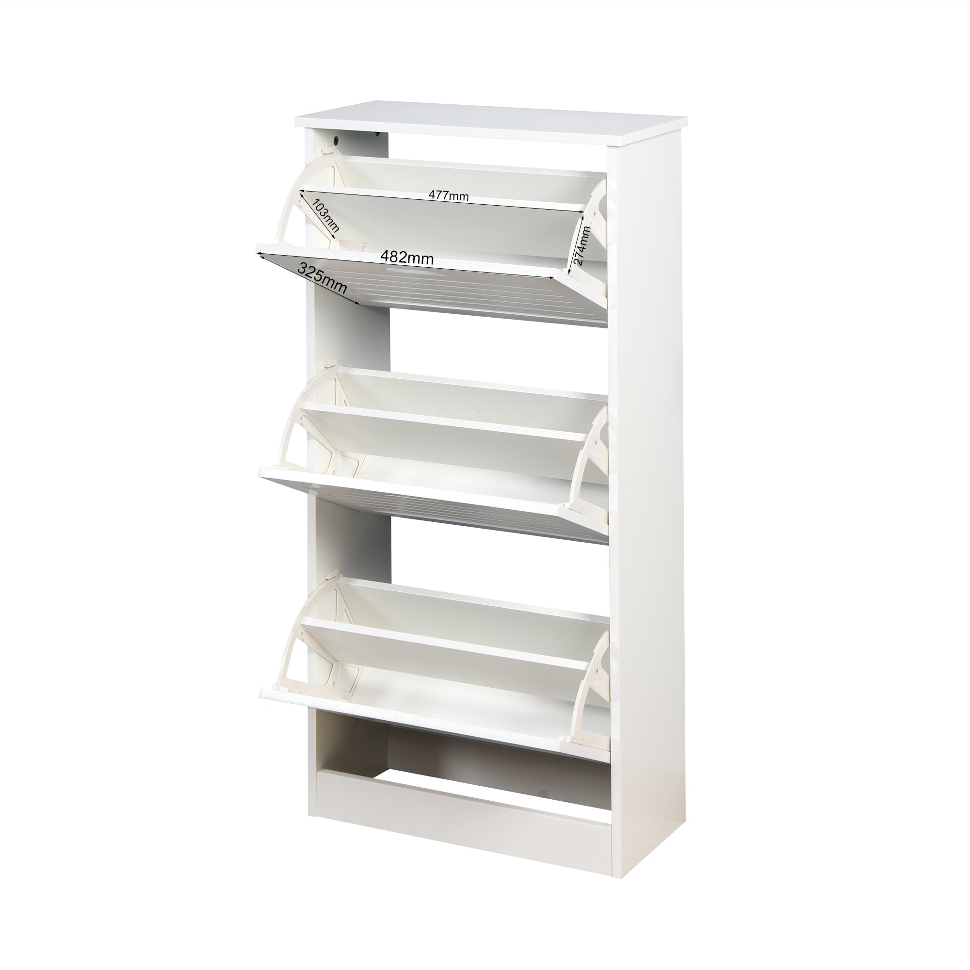 3 Tiers Wooden Entryway Storage Shoe Cabinet with 3 Flip Doors in White