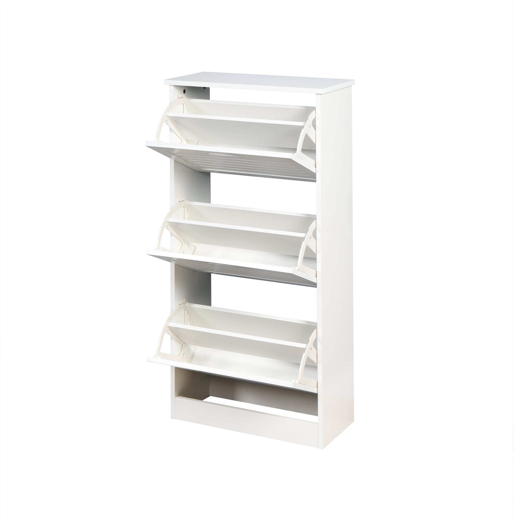 3 Tiers Wooden Entryway Storage Shoe Cabinet with 3 Flip Doors in White