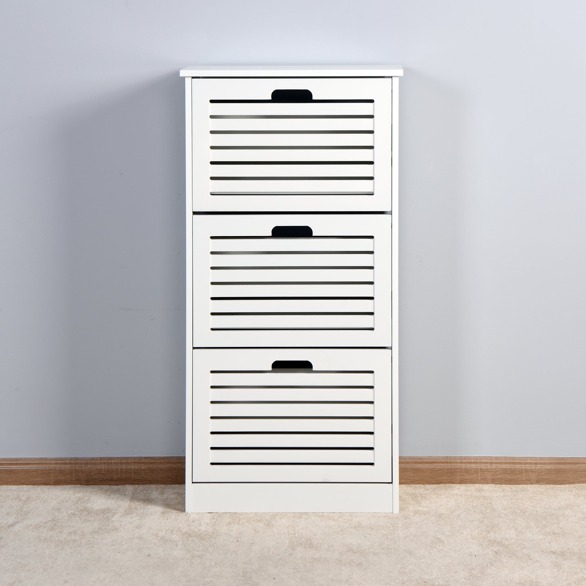 3 Tiers Wooden Entryway Storage Shoe Cabinet with 3 Flip Doors in White