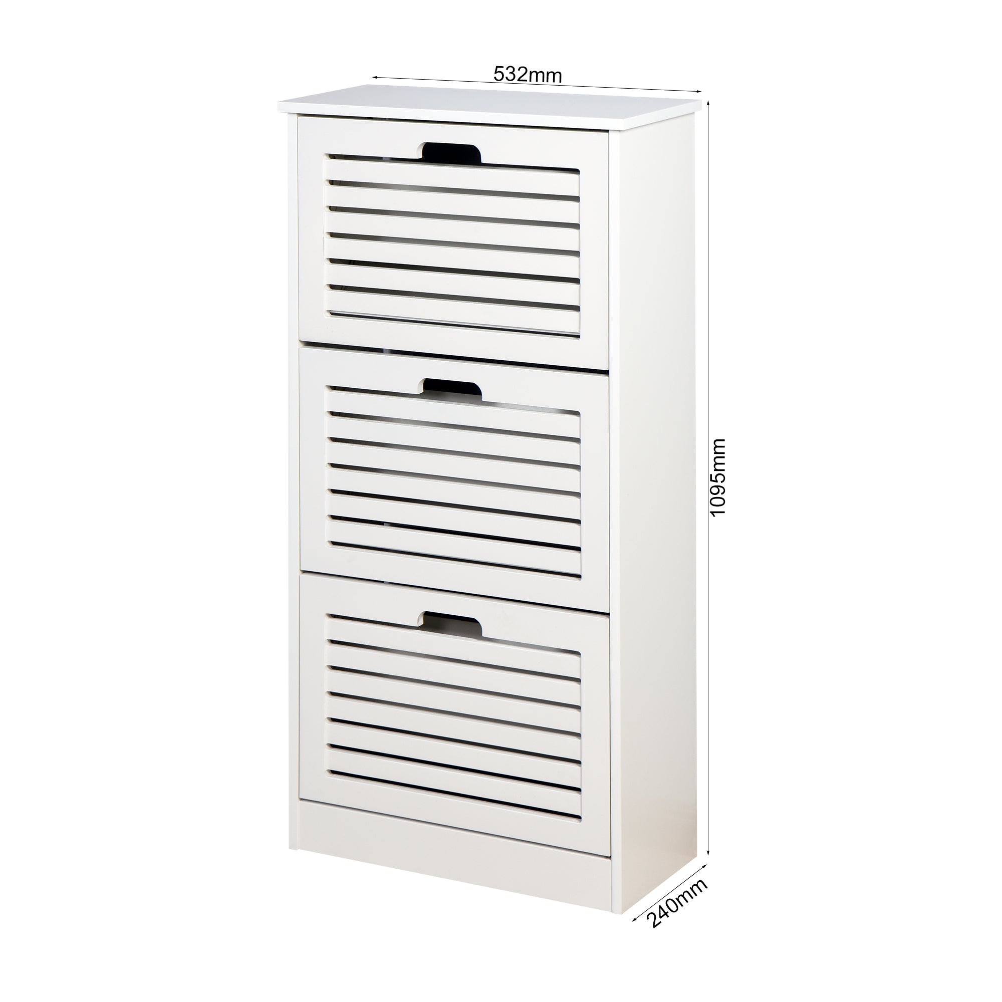 3 Tiers Wooden Entryway Storage Shoe Cabinet with 3 Flip Doors in White