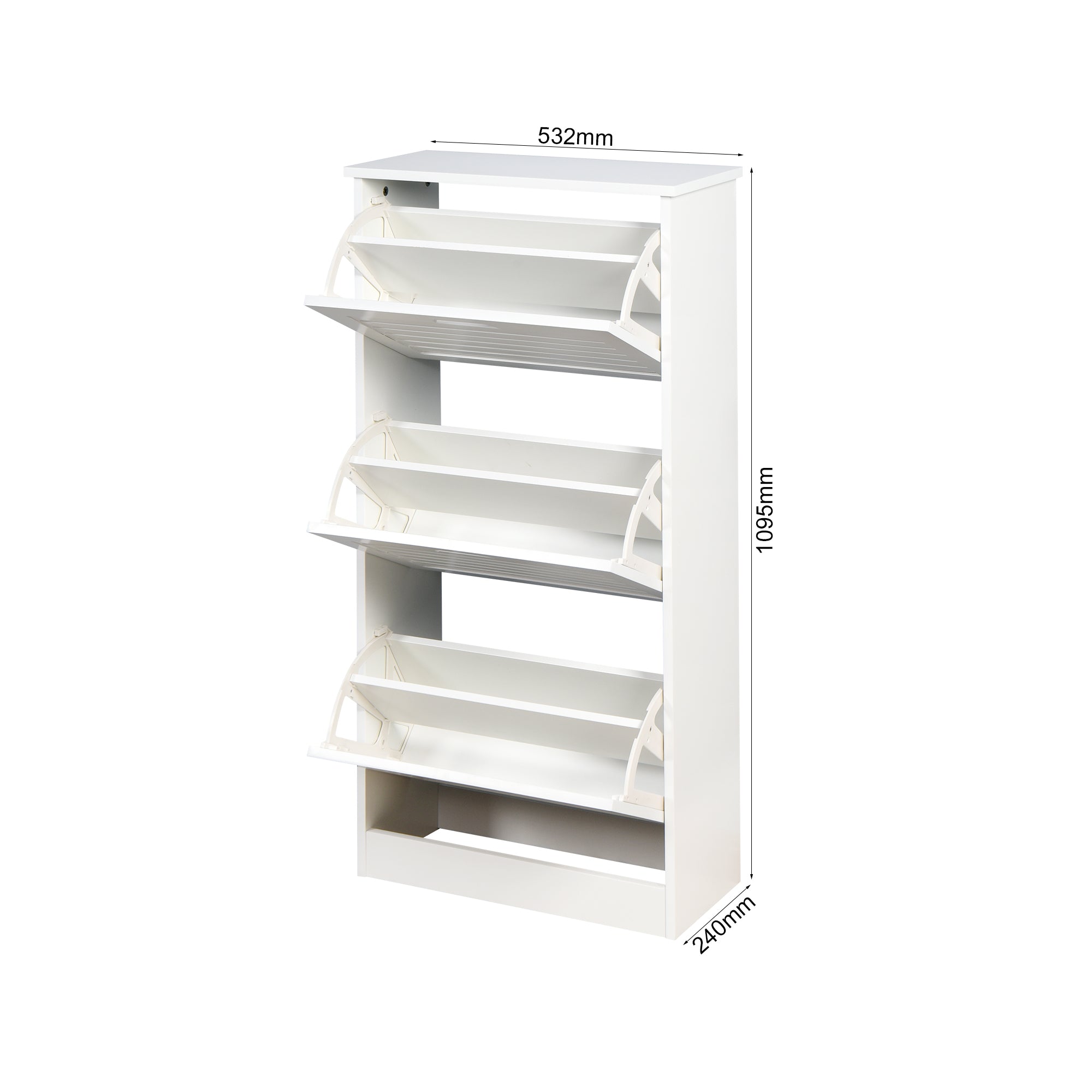 3 Tiers Wooden Entryway Storage Shoe Cabinet with 3 Flip Doors in White