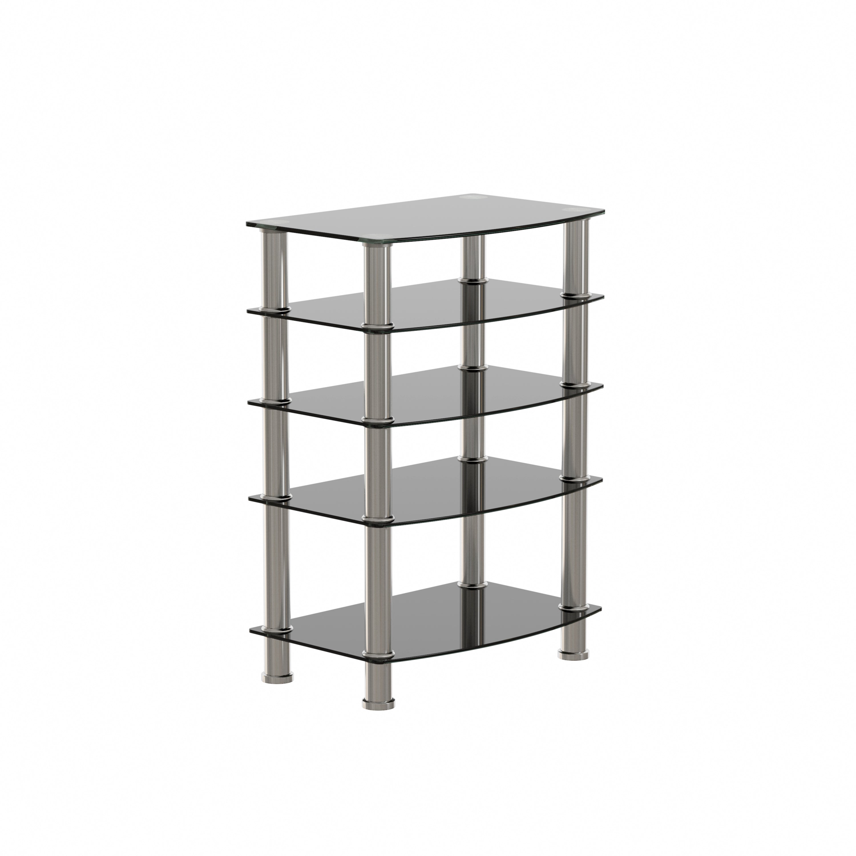 5-Tier Tempered Glass Living Room Side Table with Stainless Steel Frame- Black