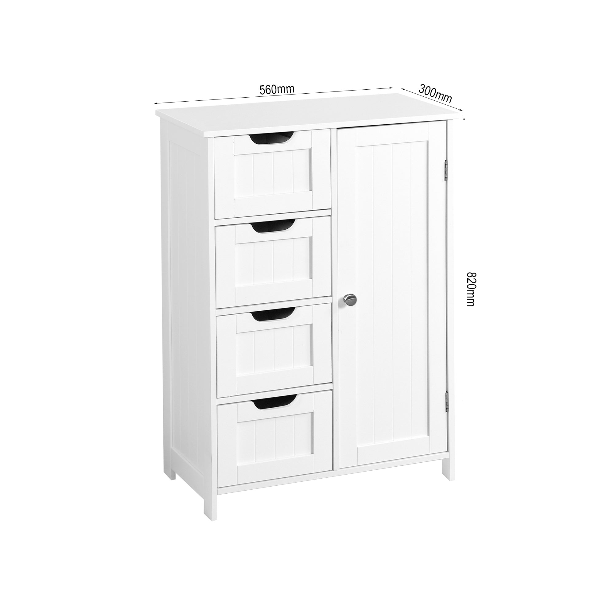 4 Drawers 1 Shelf Floor Standing Wooden Cabinet and Storage Organizer- White