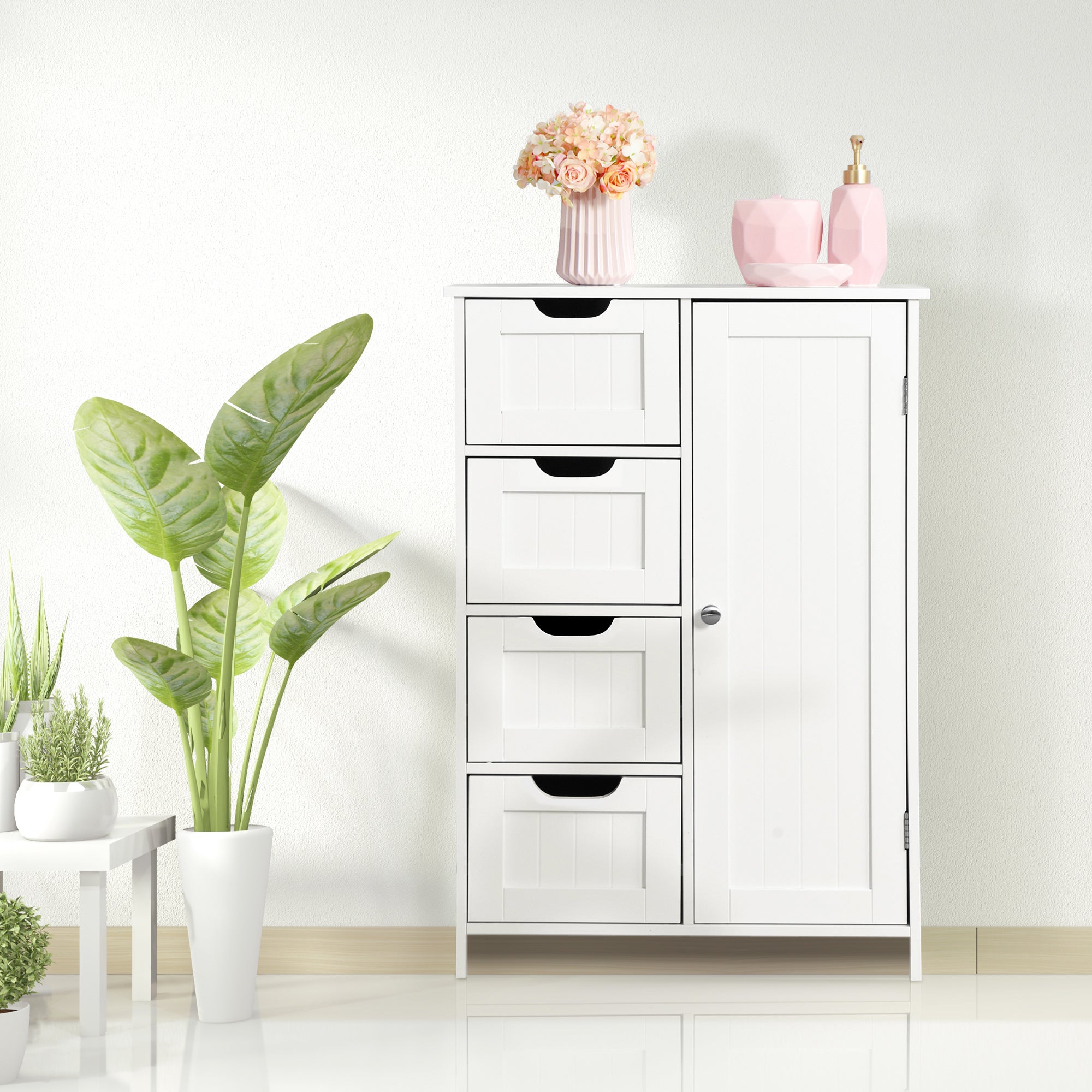 4 Drawers 1 Shelf Floor Standing Wooden Cabinet and Storage Organizer- White