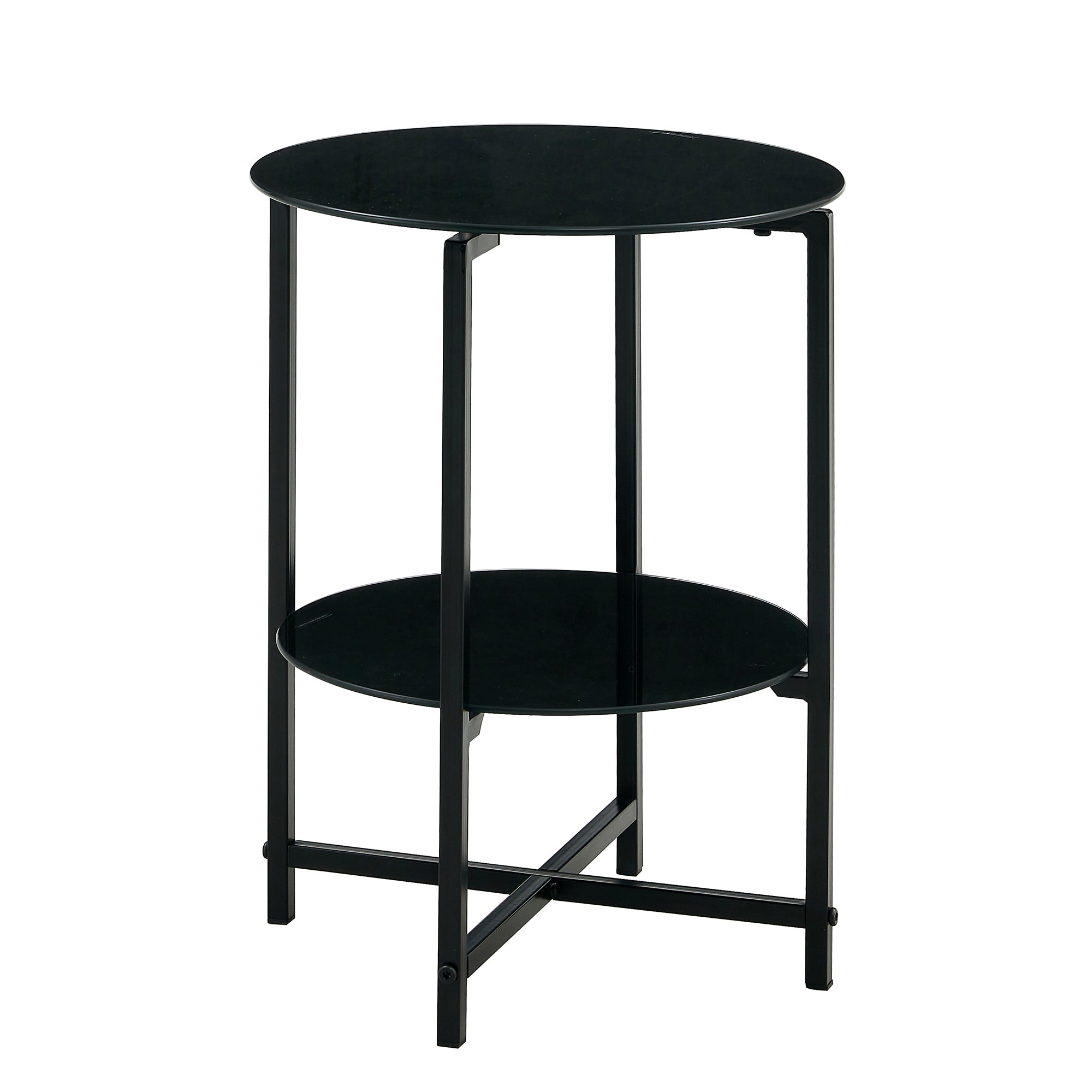 2 pcs Modern Designed Tempered Glass Round Coffee and End Table- Black