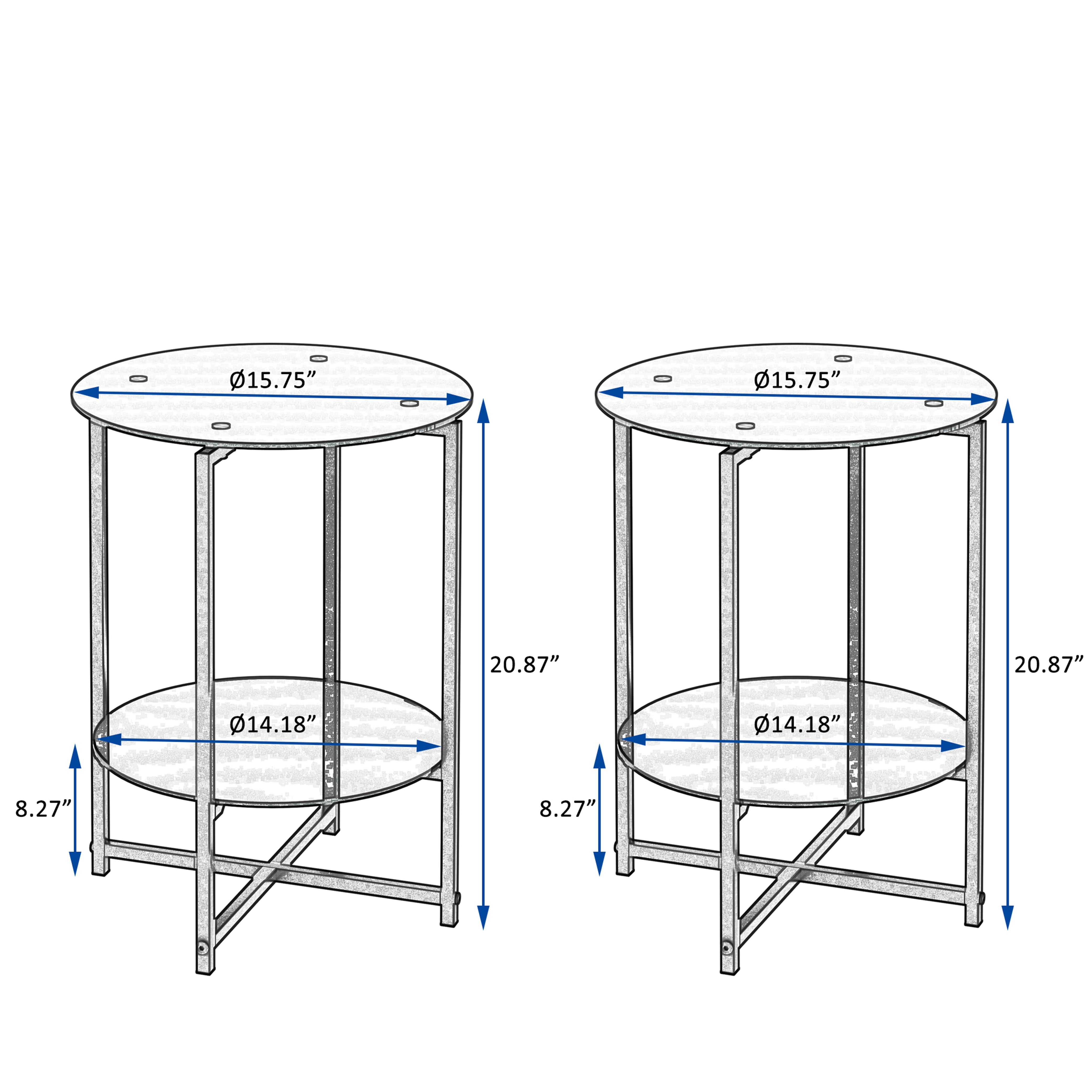 2 pcs Modern Designed Tempered Glass Round Coffee and End Table- Black
