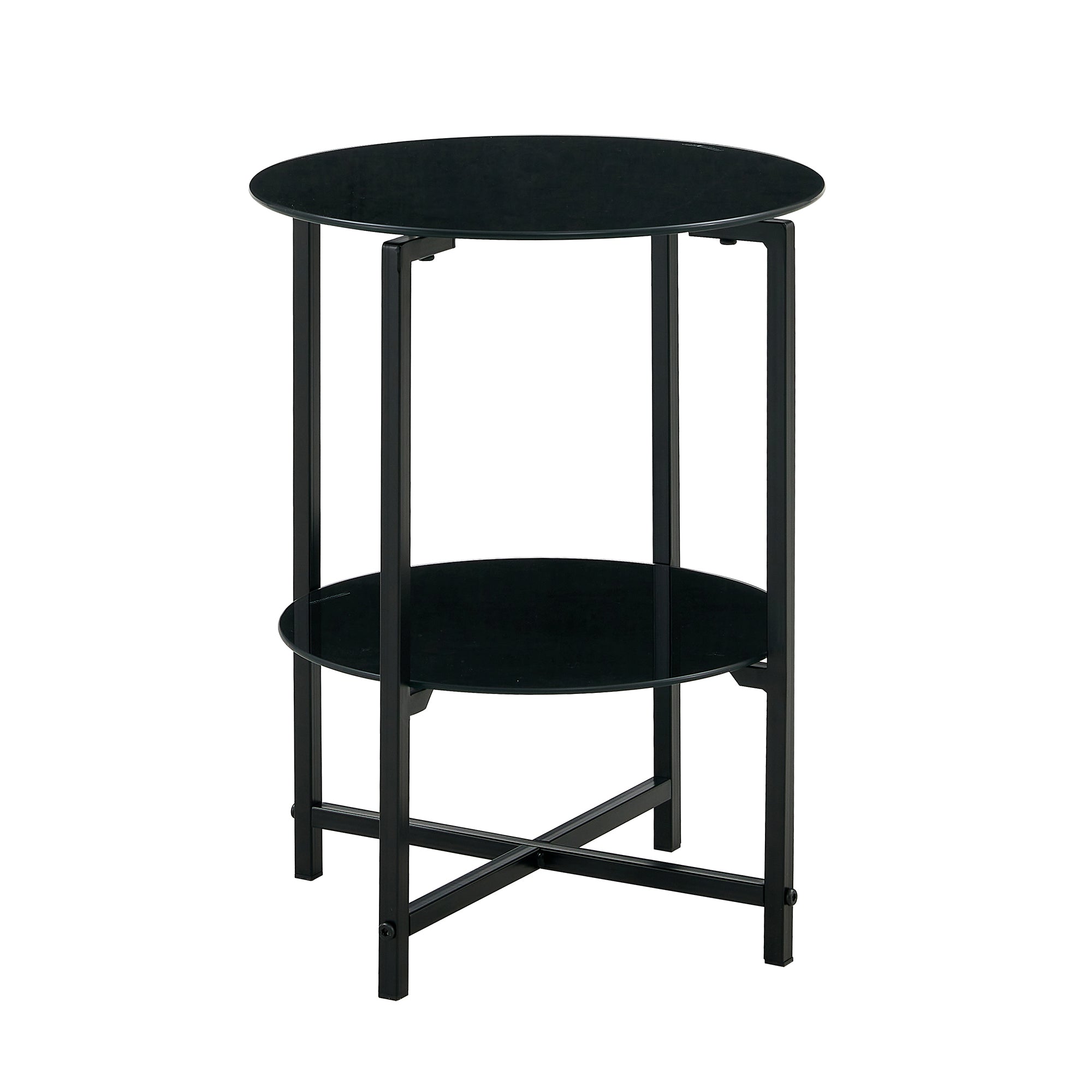 2 pcs Modern Designed Tempered Glass Round Coffee and End Table- Black