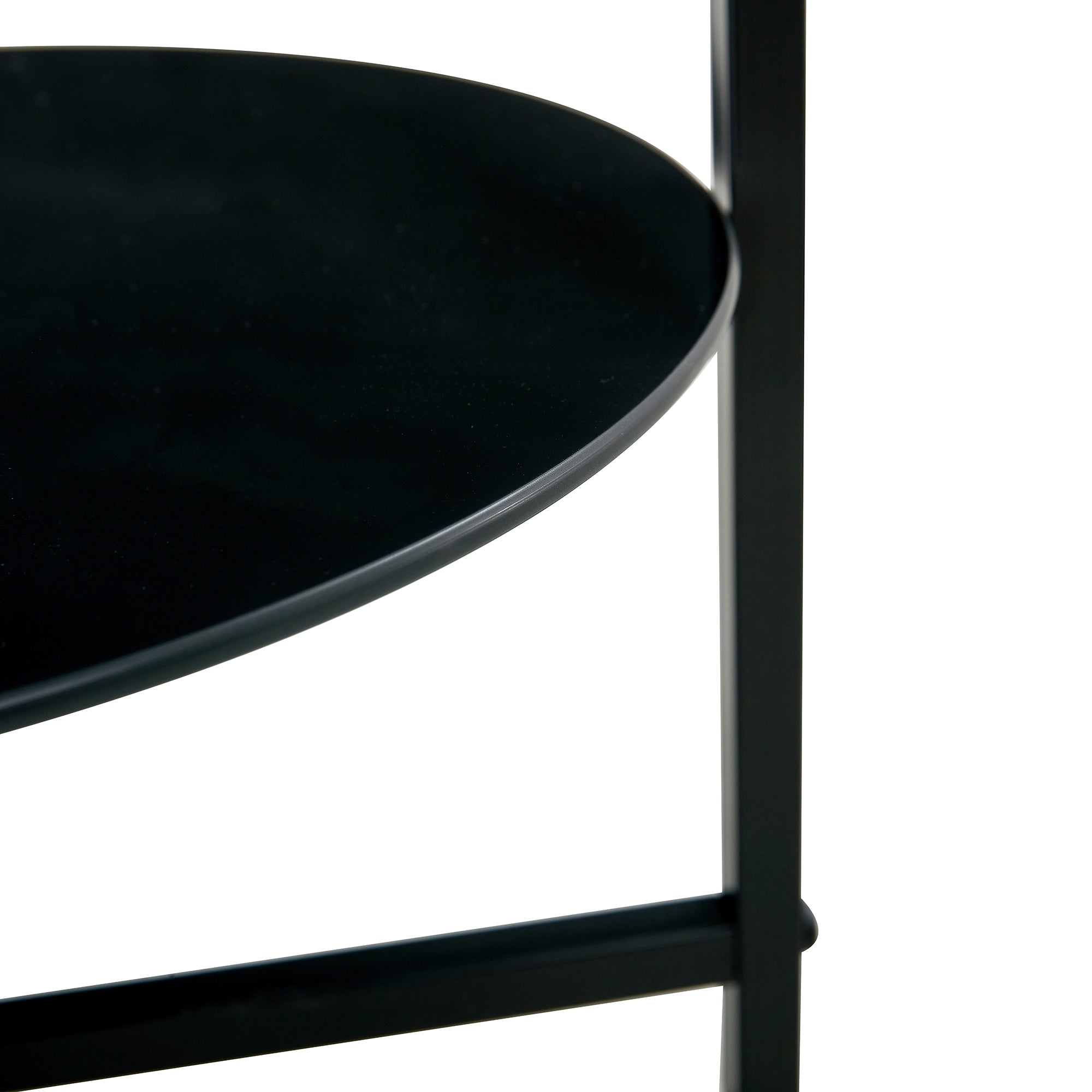 2 pcs Modern Designed Tempered Glass Round Coffee and End Table- Black