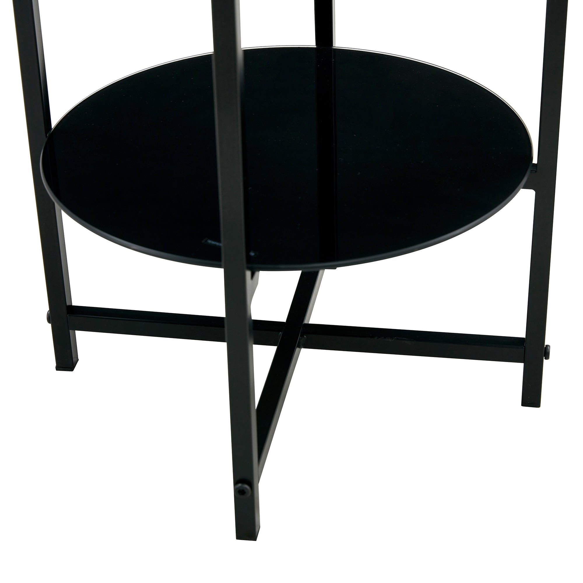 2 pcs Modern Designed Tempered Glass Round Coffee and End Table- Black
