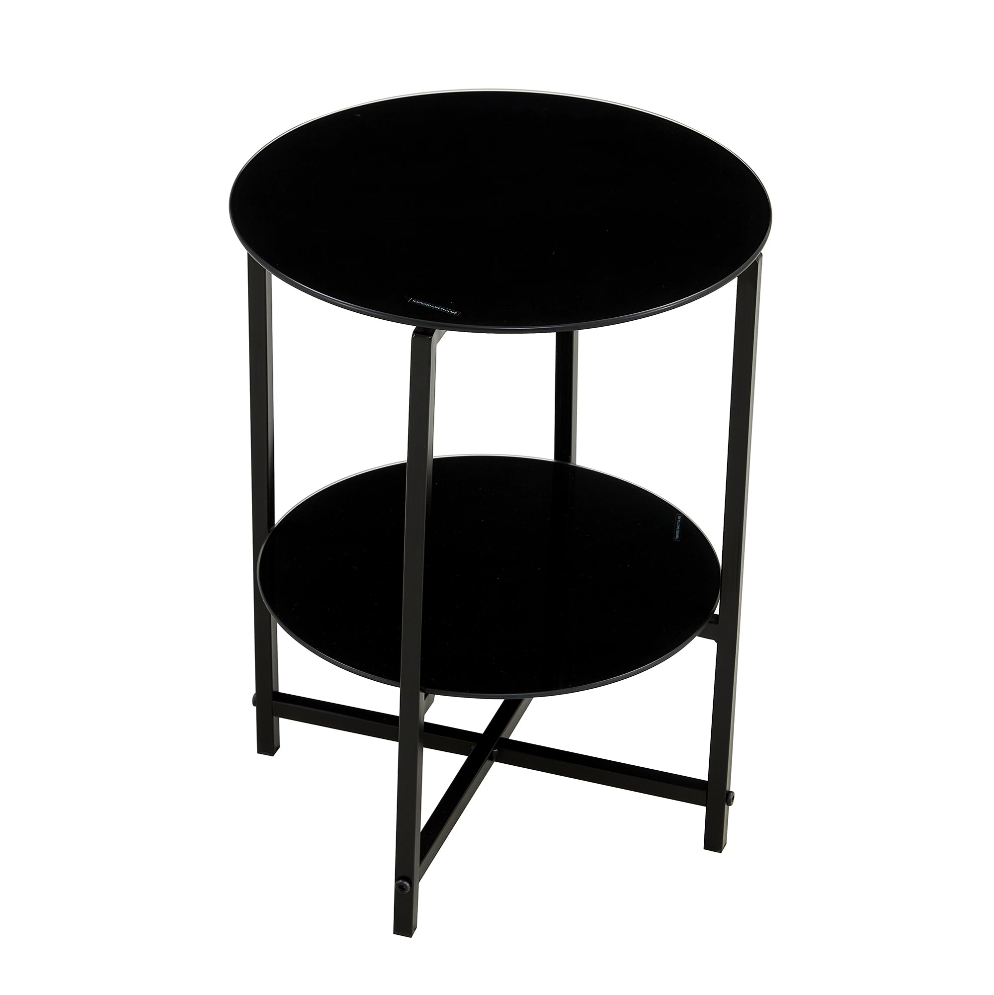 2 pcs Modern Designed Tempered Glass Round Coffee and End Table- Black