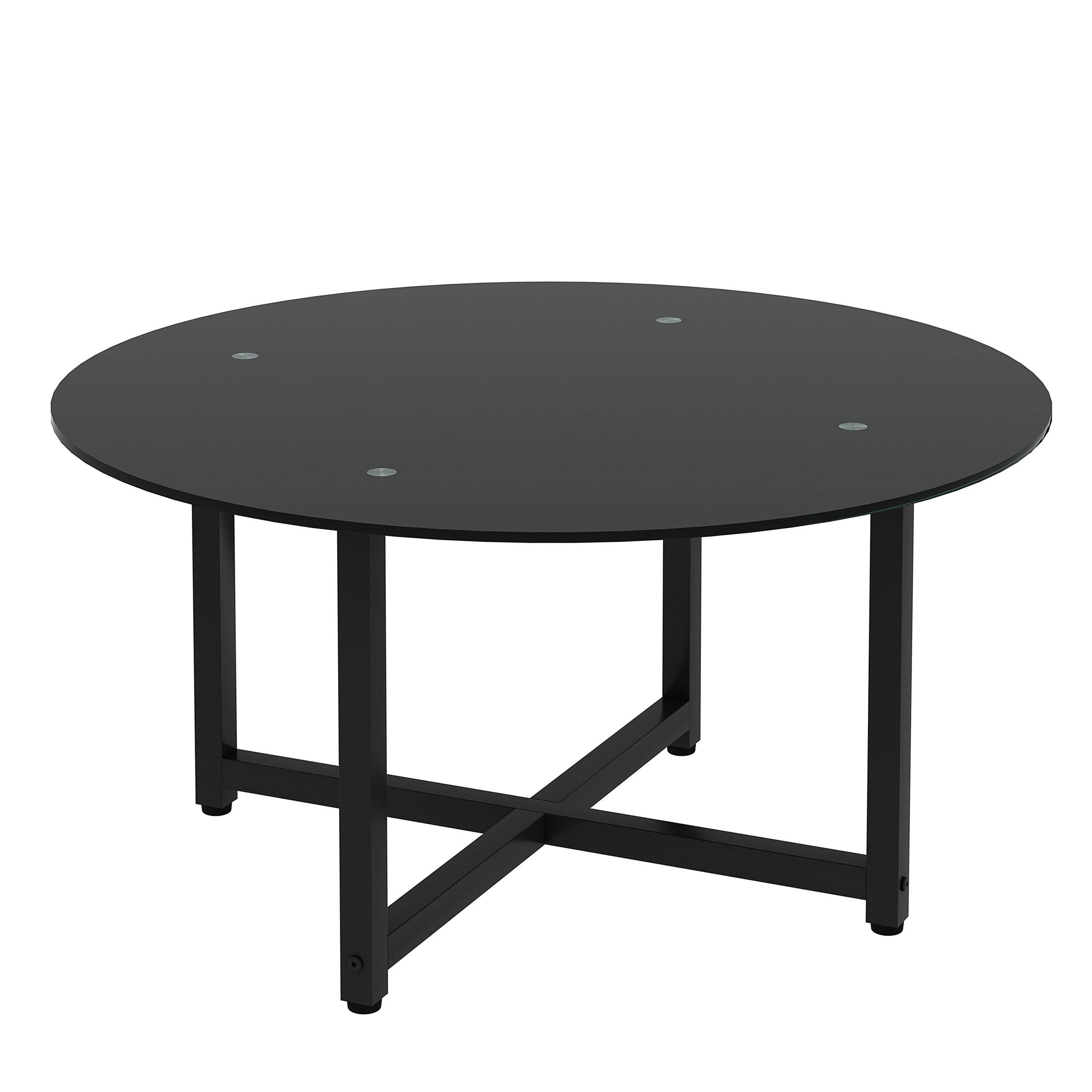 35.5'' Modern Design Round Clear Tempered Glass Coffee Table- Black