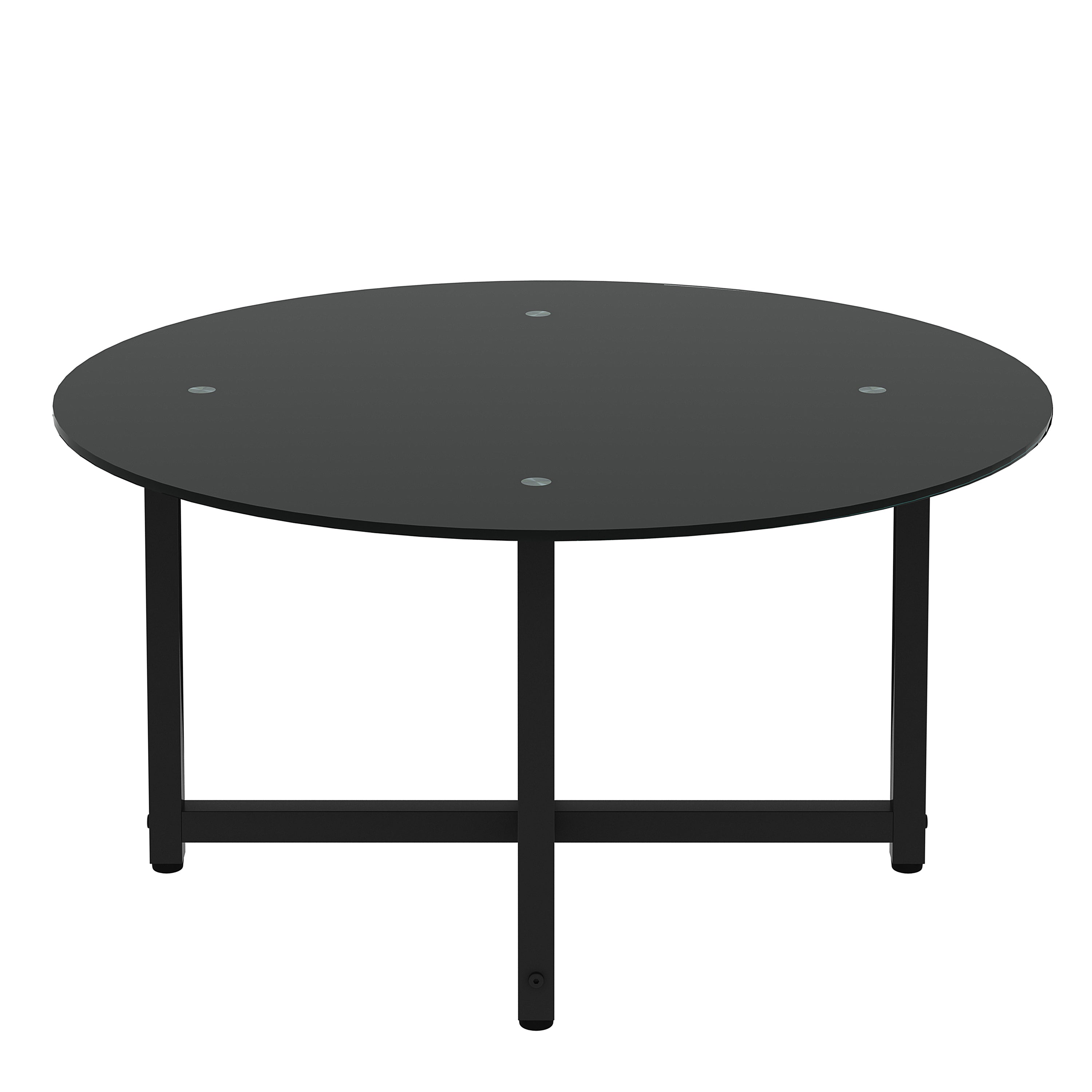 35.5'' Modern Design Round Clear Tempered Glass Coffee Table- Black