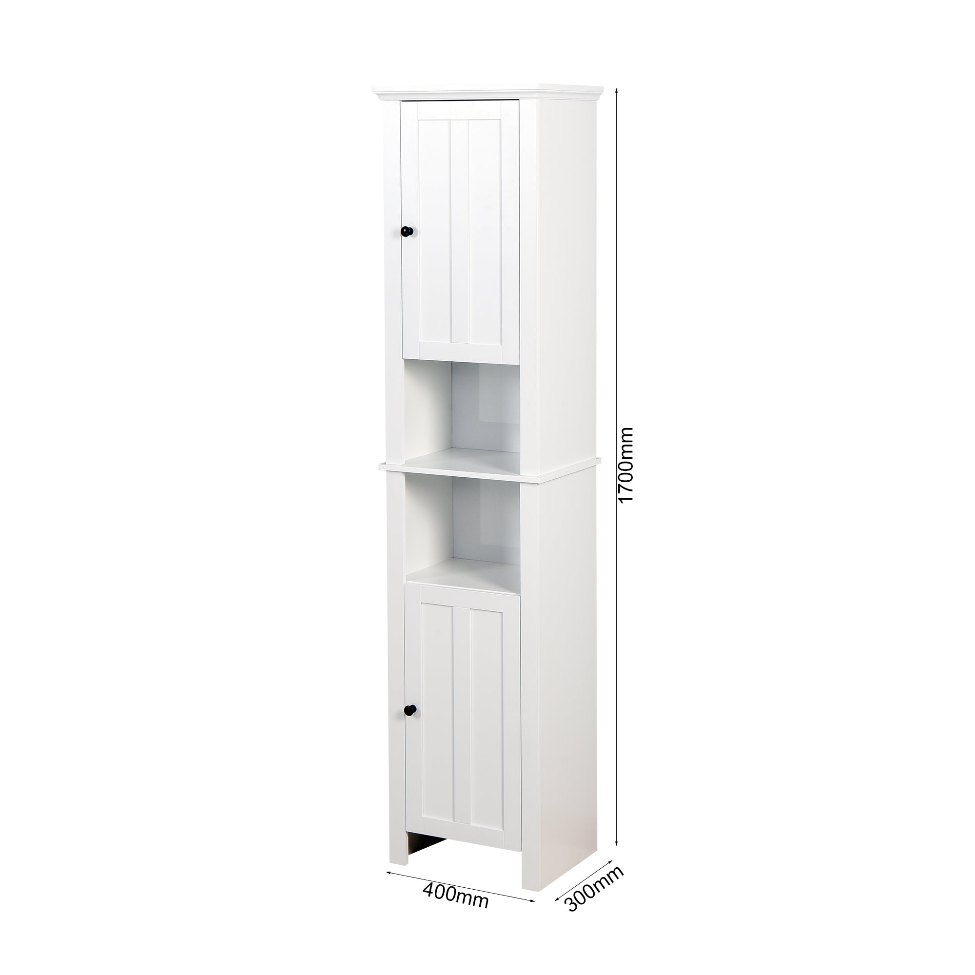 6 Shelves Slim Bathroom Floor Storage and Organizer with 2 Doors- White