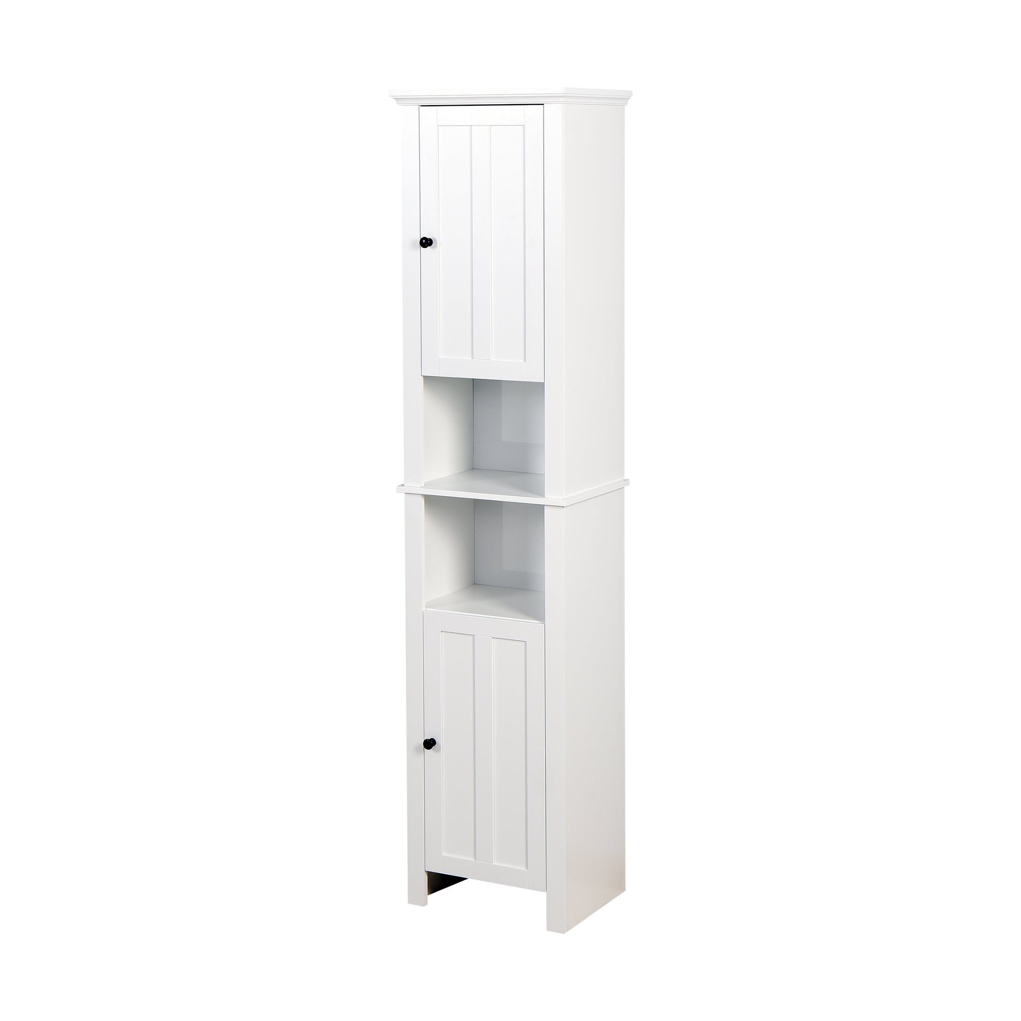 6 Shelves Slim Bathroom Floor Storage and Organizer with 2 Doors- White