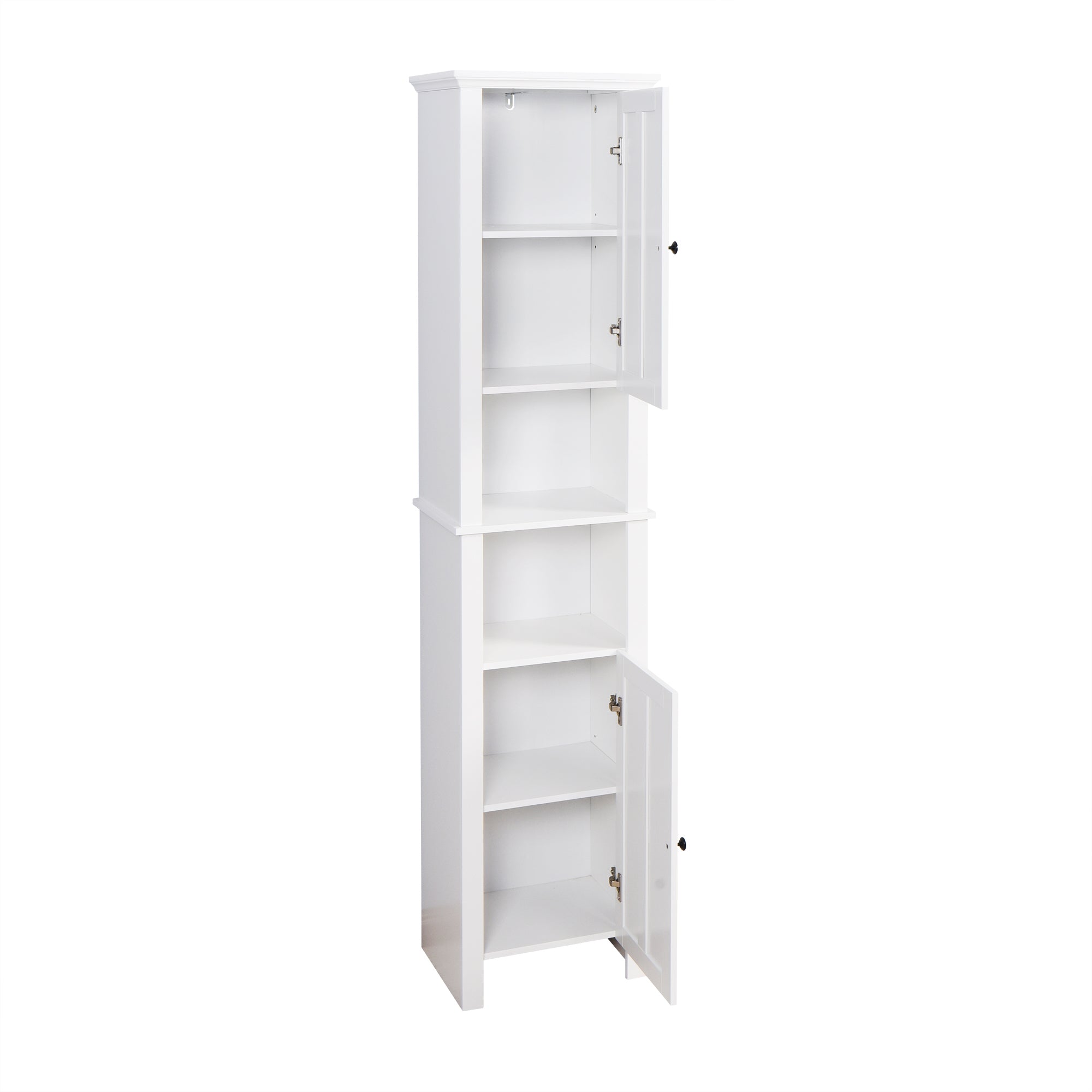 6 Shelves Slim Bathroom Floor Storage and Organizer with 2 Doors- White