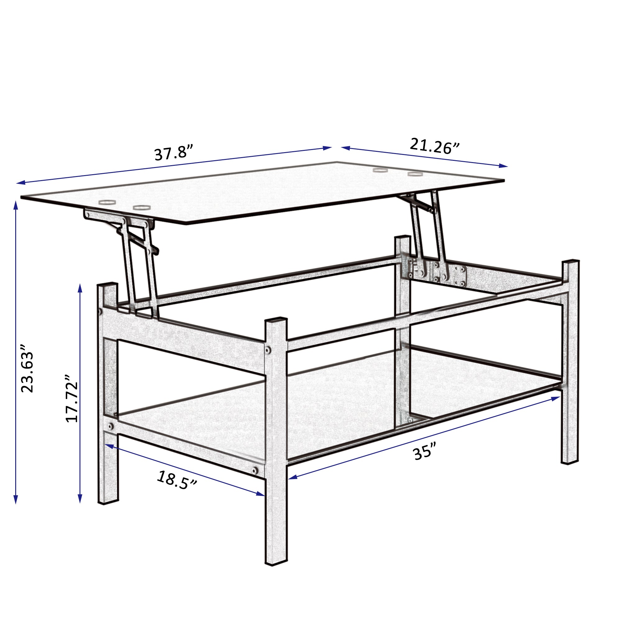 2 Layers Modern Designed Lifting Top Tempered Glass Coffee Table- Black