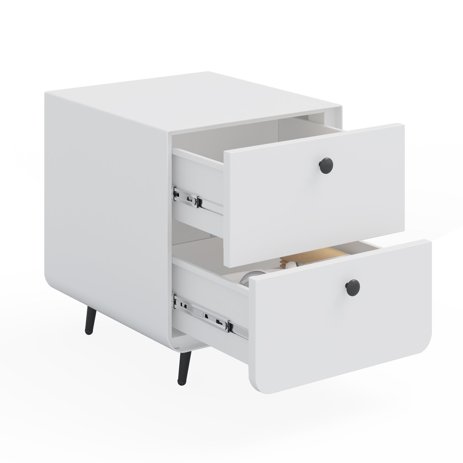 2 Drawers Nordic Minimalist Bedside Steel Cabinet with Round Handle- White