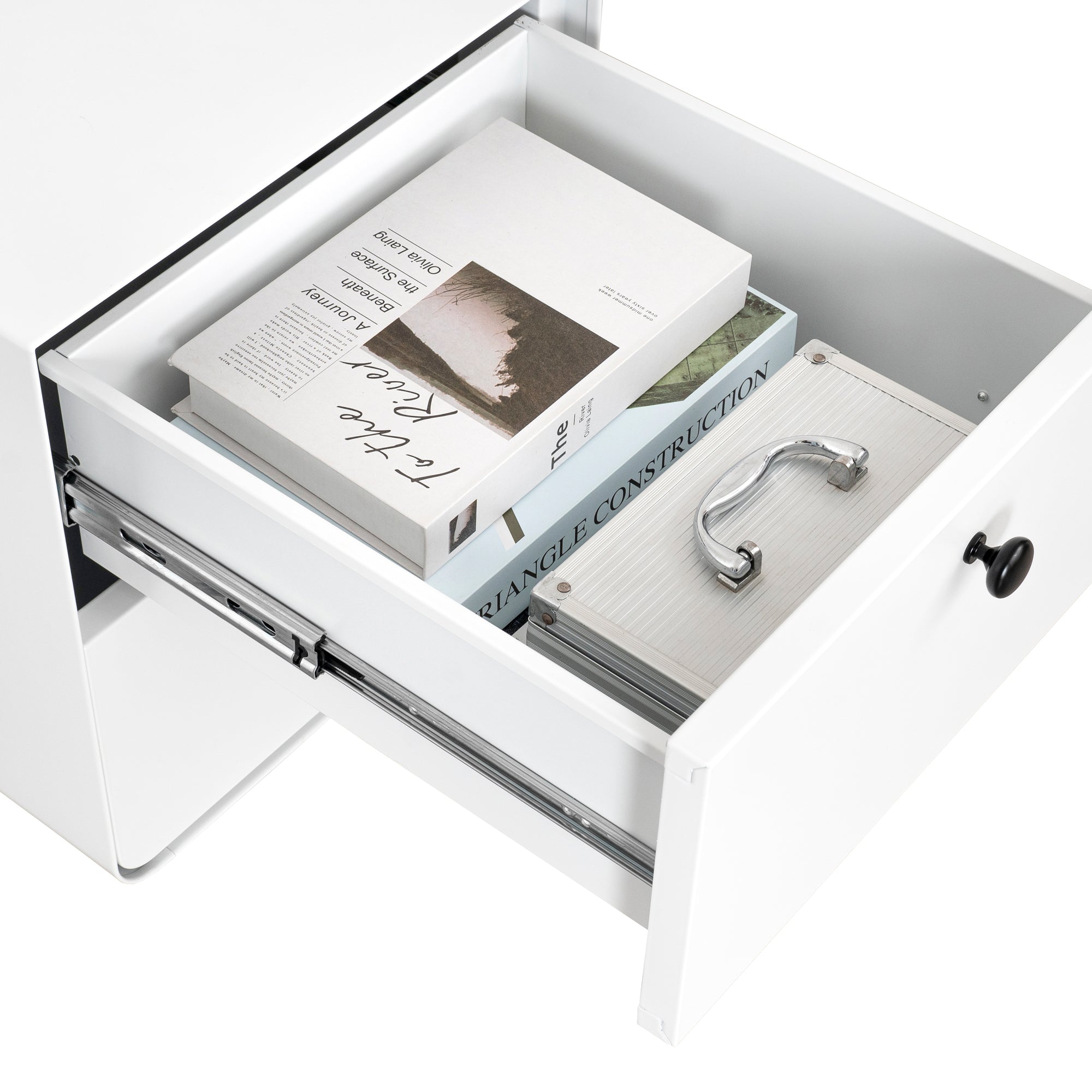 2 Drawers Nordic Minimalist Bedside Steel Cabinet with Round Handle- White