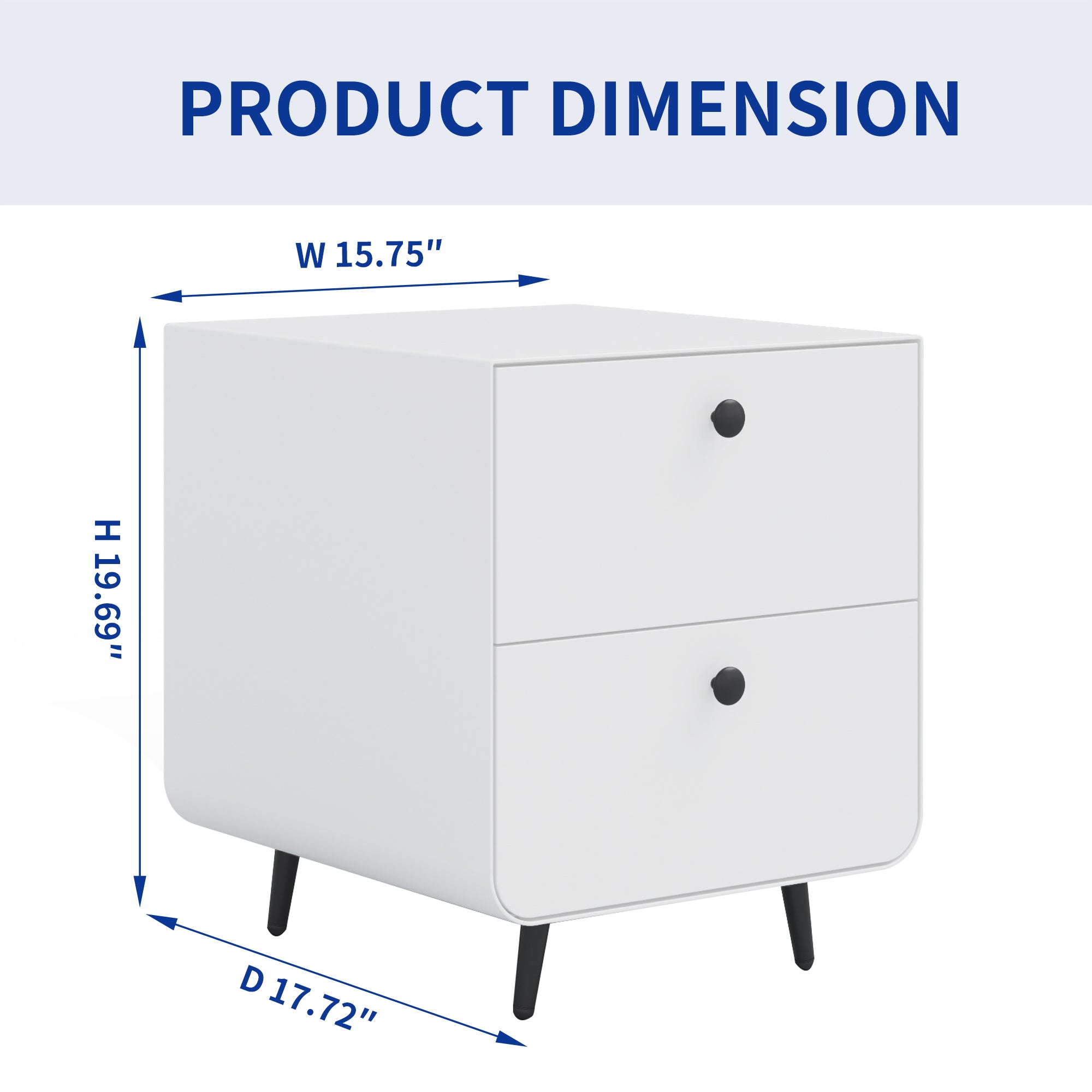 2 Drawers Nordic Minimalist Bedside Steel Cabinet with Round Handle- White