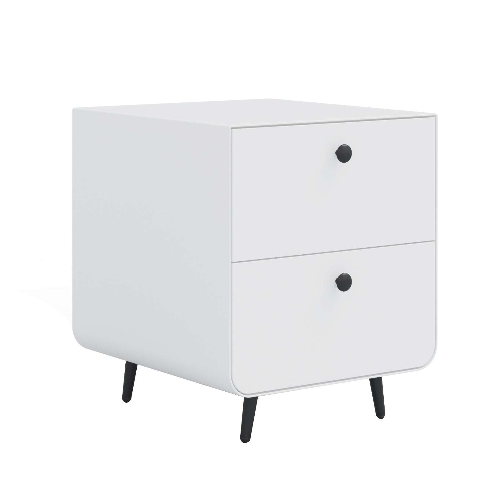 2 Drawers Nordic Minimalist Bedside Steel Cabinet with Round Handle- White