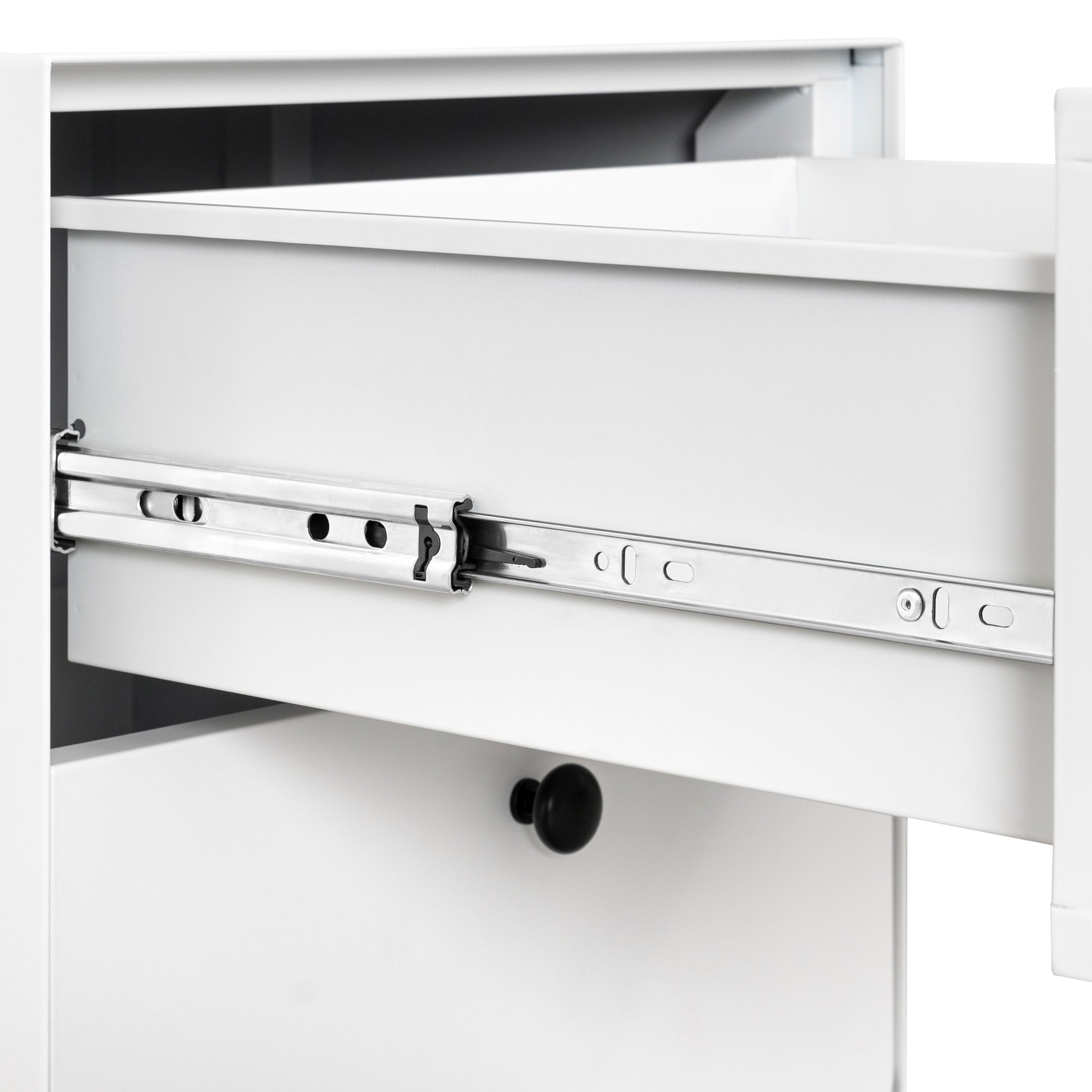 2 Drawers Nordic Minimalist Bedside Steel Cabinet with Round Handle- White
