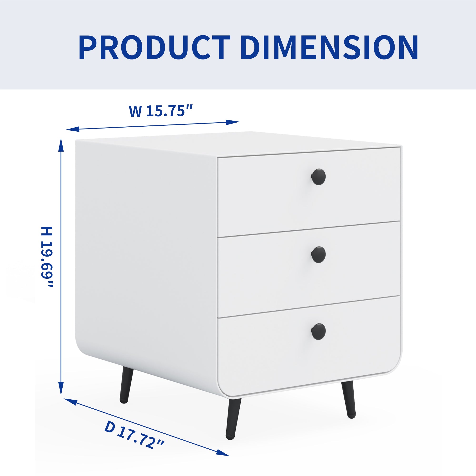 3 Drawers Nordic Minimalist Bedside Steel Cabinet with Round Handle- White