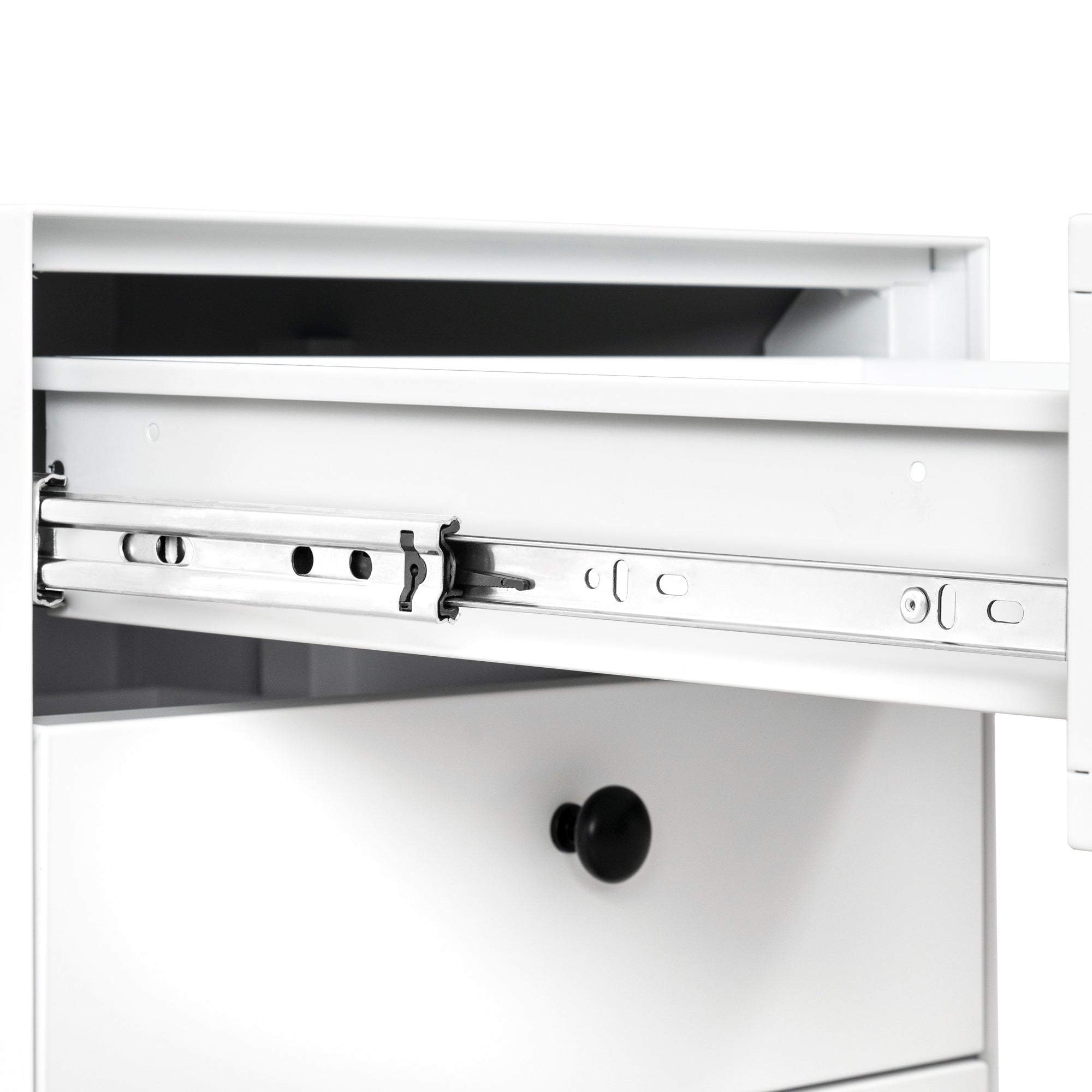 3 Drawers Nordic Minimalist Bedside Steel Cabinet with Round Handle- White